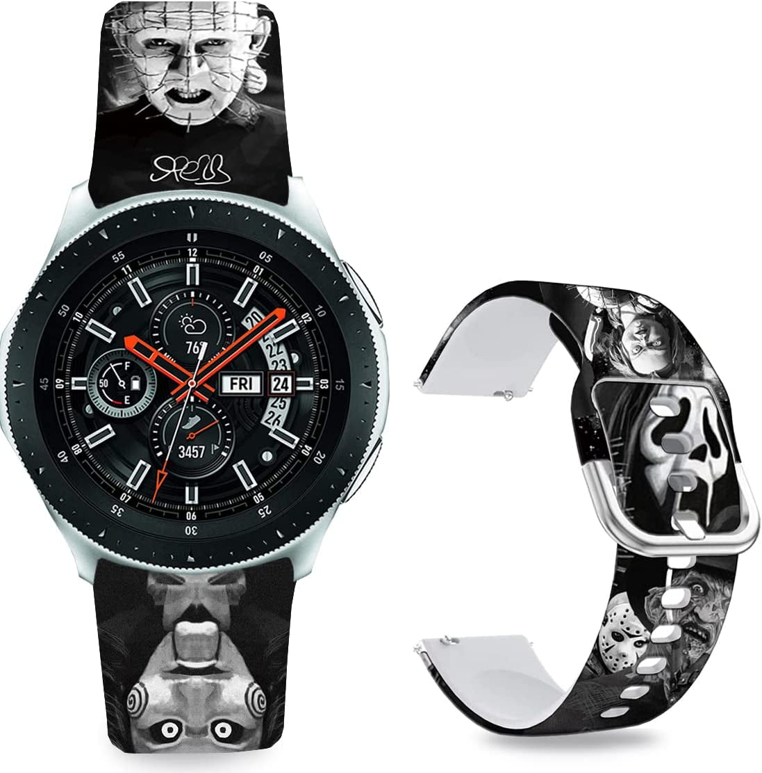 Sjiangqiao Stitch Bands Compatible with Samsung Galaxy Watch 46Mm/Watch 3 45Mm/Gear S3 Frontier/Classic/Pebble Time/Garmin 945/Vivoactive 4/Fossil Q Soft Silicone Chic Cute Cartoon Sports Band Lovely Style Replacement Strap Men Women(Blue-Stitch)  Sjiangqiao Ghost Face  