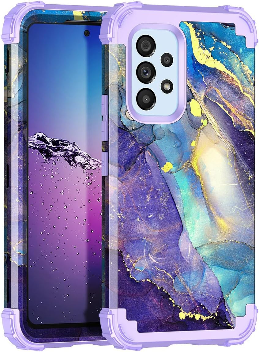 Casetego Compatible with Galaxy A53 5G Case,Floral Three Layer Heavy Duty Sturdy Shockproof Full Body Protective Cover Case for Samsung Galaxy A53 5G,Blue Flower  Casetego Light Purple  