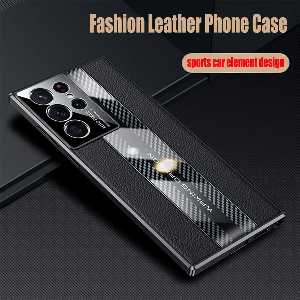 Lunivop for Samsung S21 Ultra Luxury TPU Soft Bumper Carbon Fiber & Genuine Leather Cover Compatible with Samsung Galaxy S21 Ultra 6.8" Inch Case Camera Protection Shockproof Phone Case (Black)  Lunivop   
