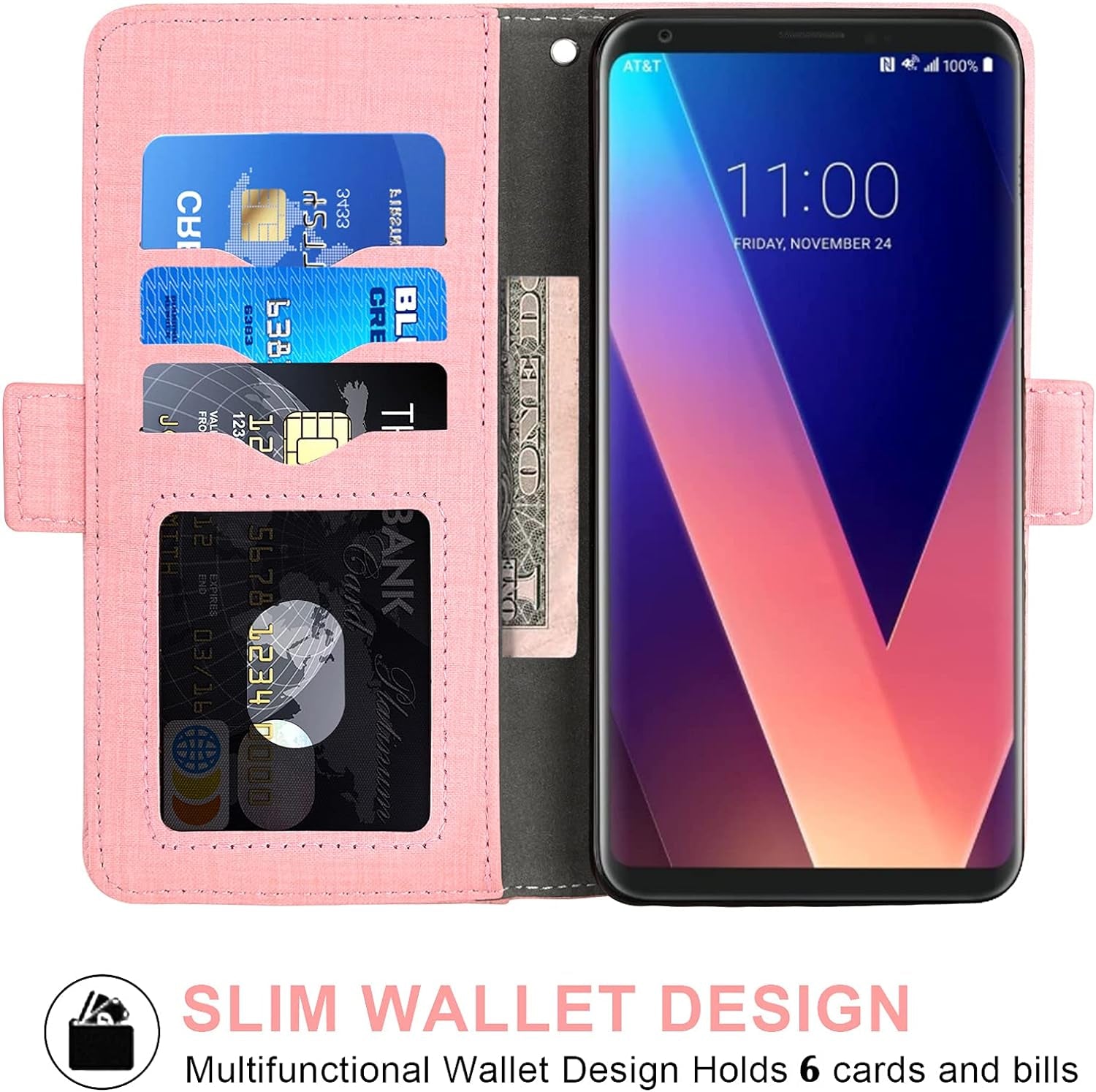 Asuwish Compatible with LG V35 Thinq V30 plus Wallet Case Tempered Glass Screen Protector and Flip Cover Card Holder Cell Phone Cases for LGV30 LGV35 LG30 LG35 V 30 35 V30+ V30S H931 Women Men Pink  NSS   