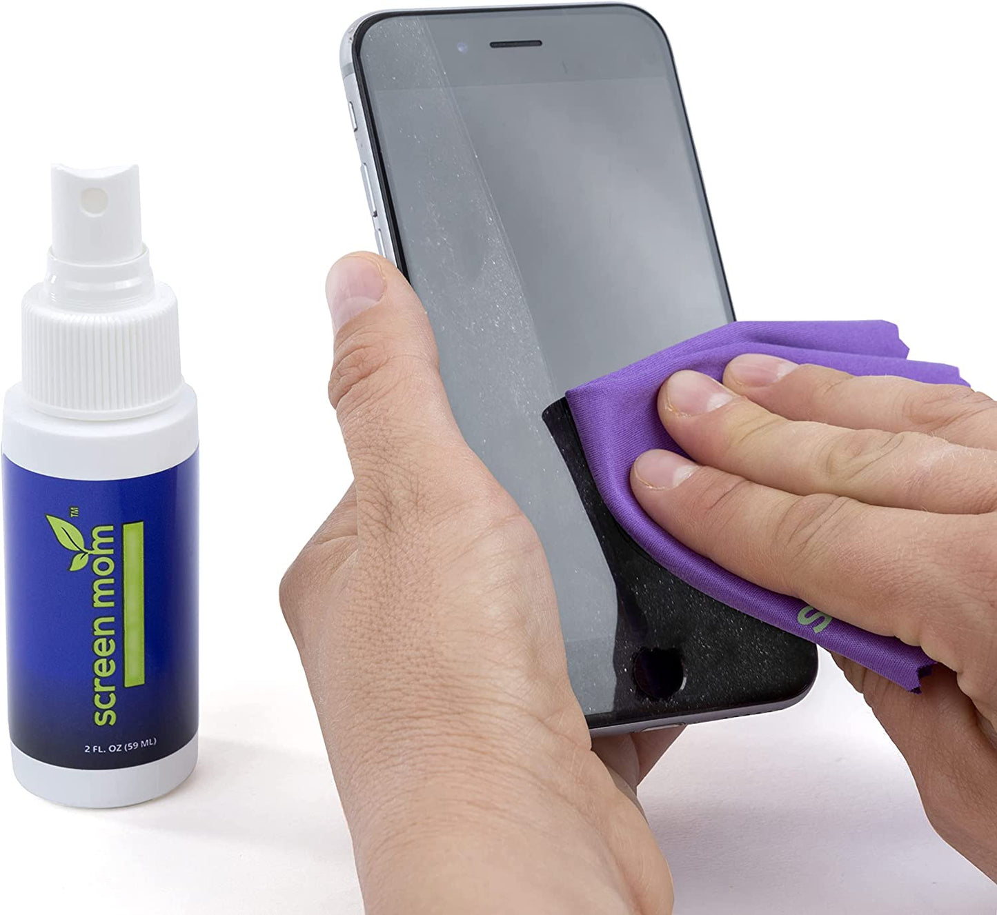Screen Mom Screen Cleaner Kit for Laptop, Phone Cleaner, Ipad, Eyeglass, LED, LCD, TV - Includes 2Oz Spray and 2 Purple Cleaning Cloths  Screen Mom   