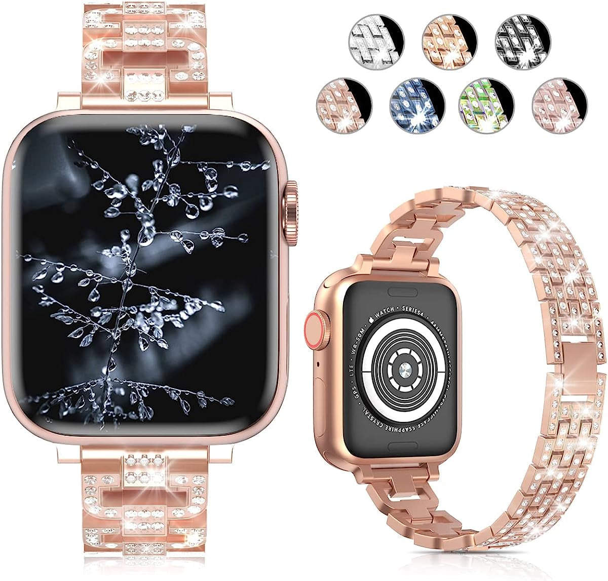 SIBOLOO for Apple Watch Band 45Mm 44Mm 42Mm 41Mm 40Mm 38Mm Series 7 Series 6 5 4 3 2 1 SE, Diamond Rhinestone Stainless Steel Iwatch Band, Bling Replacement Bracelet Metal Wristband Strap  SIBOLOO Champagne gold 45mm/44mm/42 mm 