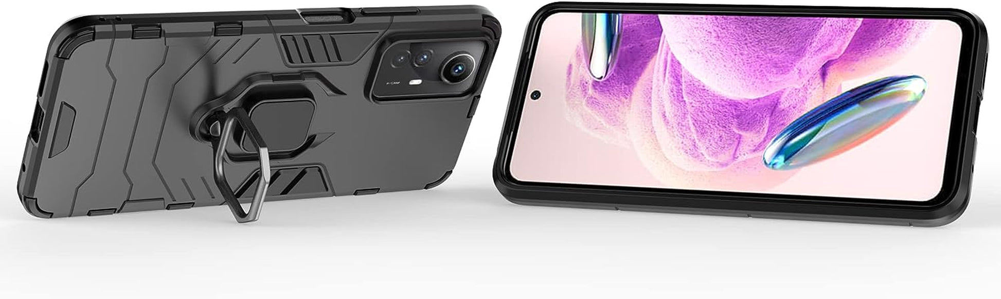 ZMONE Phone Case for Xiaomi Redmi Note 12S Case with Glass Screen Protector [2 Pack] Heavy Duty Dual Layer Military Grade Shockproof Protective Cover with Magnetic Ring Kickstand - Black  Chengmi   