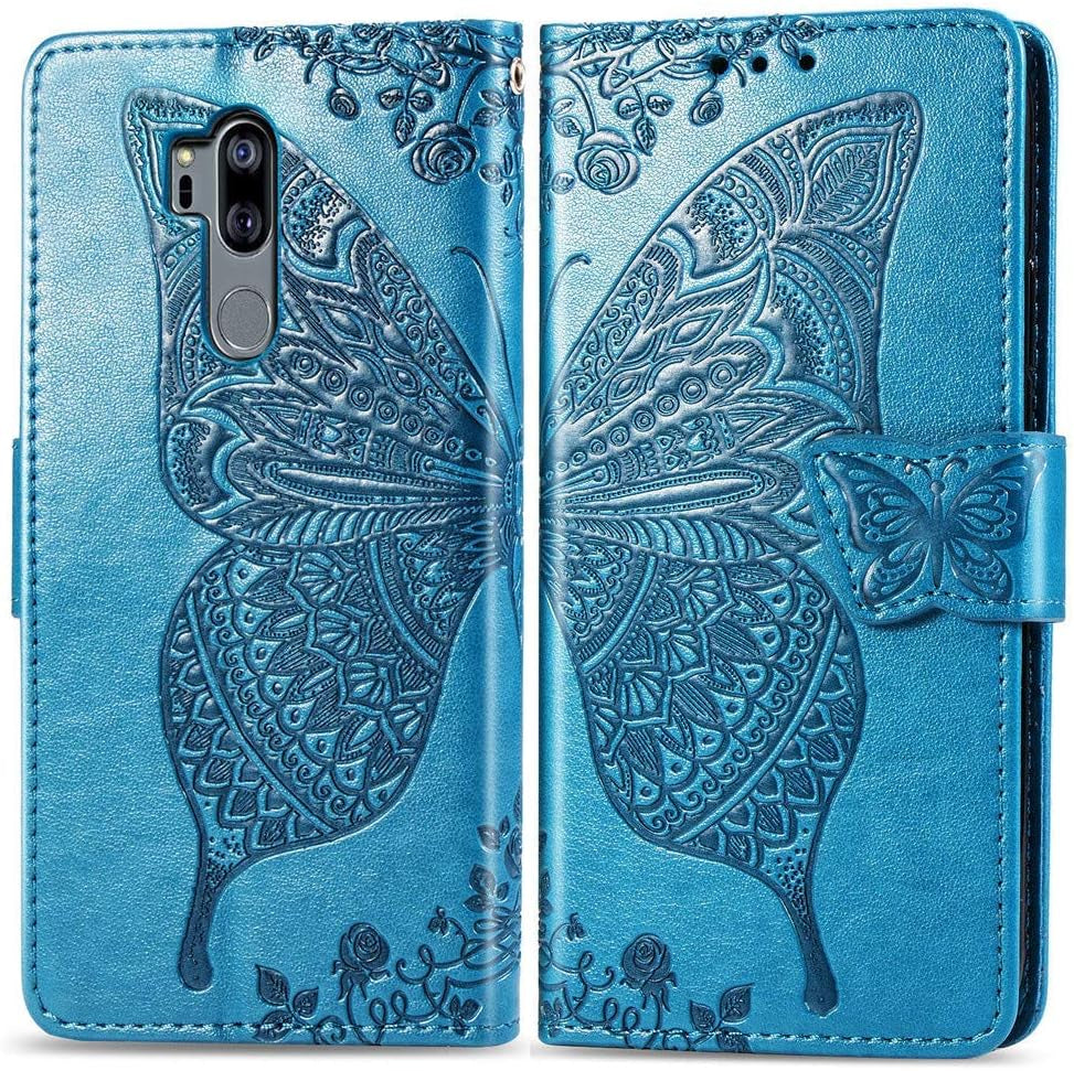 LHYIN LG G7 Case,Flip Wallet PU Leather Embossed Flower Butterfly Case Folding Kickstand Cover with Card Slots for LG G7 Thinq/Lg G7 [Purple]  LHYIN Lg G7-02  