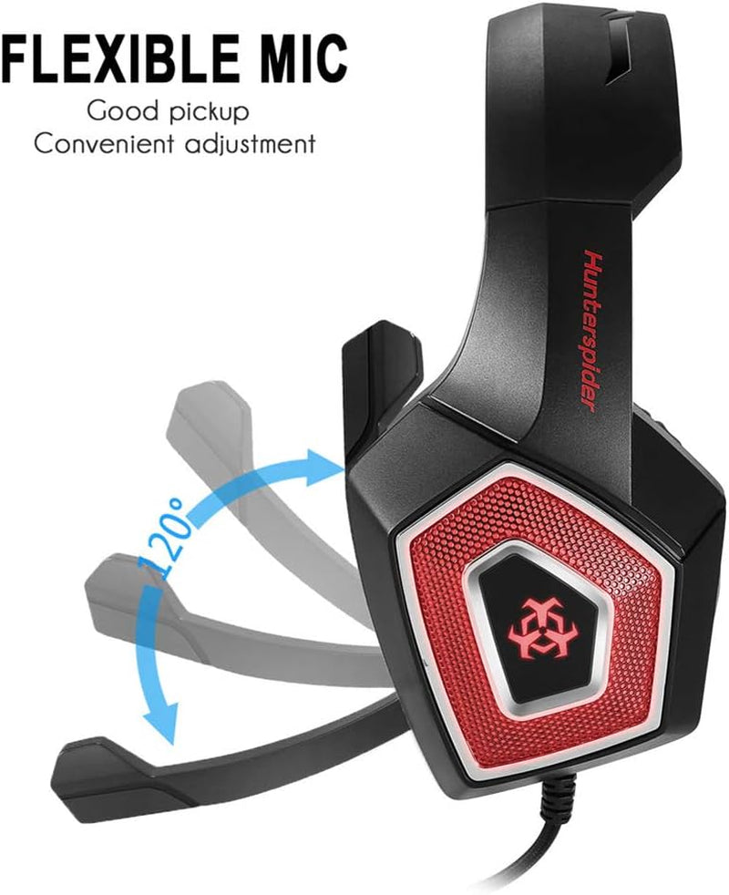 Gaming Headset RGB Illuminated Computer Headphones Wired Earphones Subwoofer Headset E-Sports Accessories Sound Enhancement Equipment with Microphone for PC, Smart Phones, Tablets (Red)  Crazy-Store   