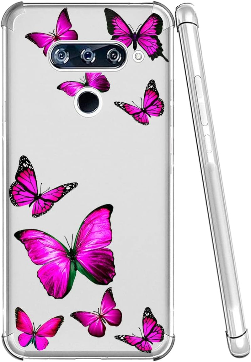 Tothedu Phone Case for LG V40/V40 Thinq Case V405UA0 Case for Girls, Clear Slim Shockproof Pattern Soft Flexible TPU Back Phone Protective Cover Cases for LG V40 Thinq (Rose Butterfly)  Tothedu   