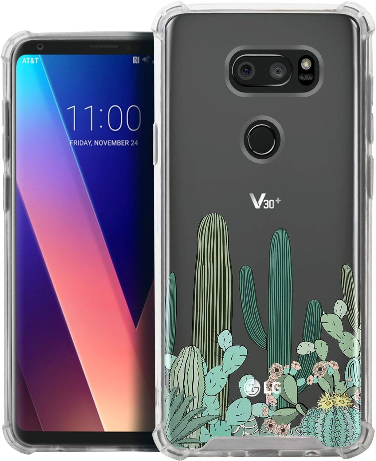 Casesondeck Crystal Case Compatible with [LG V30S Thinq and LG V30] Thin Slim Anti-Slip Grip Case with Bumper Edges Hard Back (Cactus Garden)  CasesonDeck   