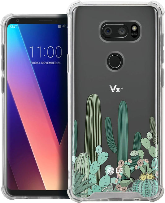 Casesondeck Crystal Case Compatible with [LG V30S Thinq and LG V30] Thin Slim Anti-Slip Grip Case with Bumper Edges Hard Back (Cactus Garden)  CasesonDeck   