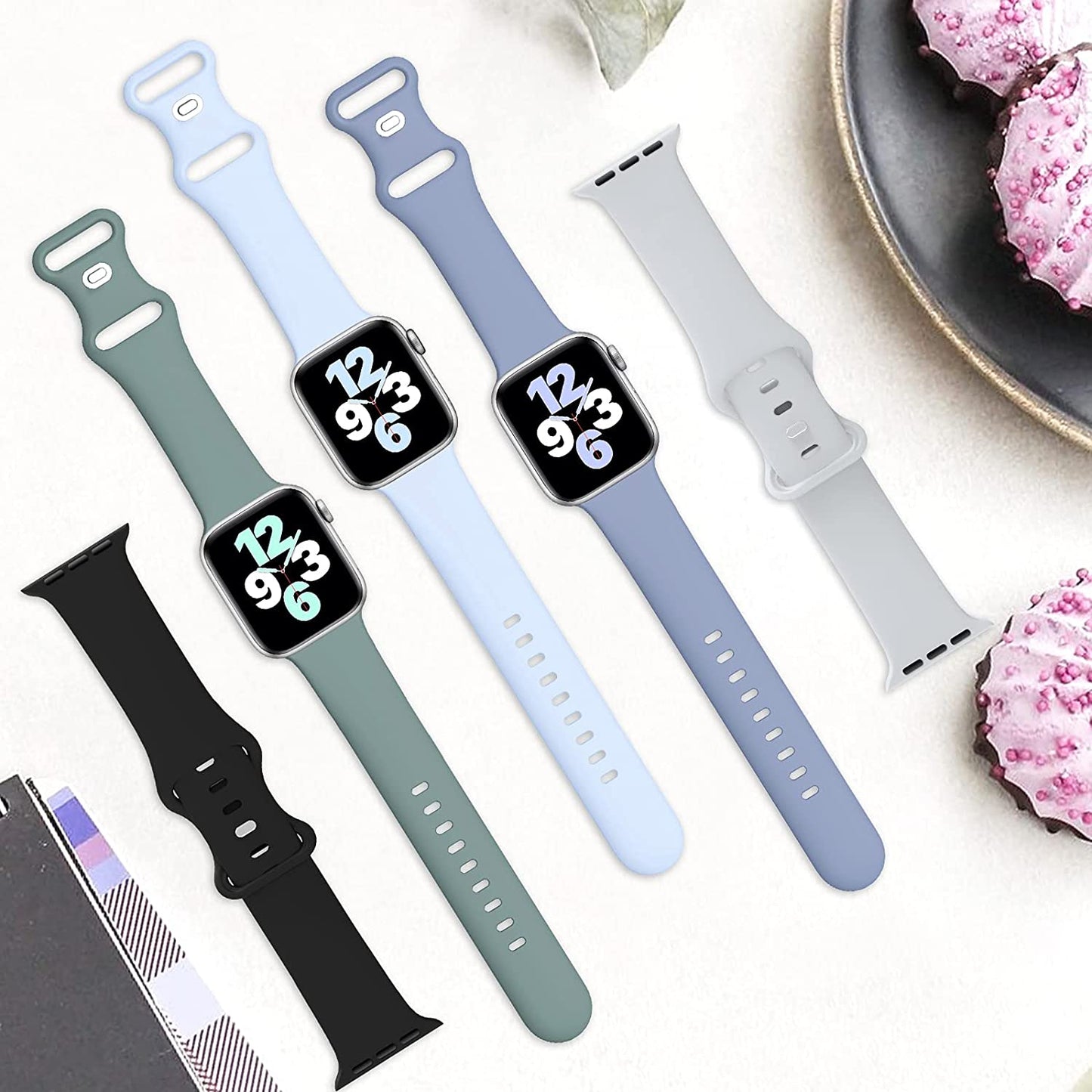 ZALAVER 6 Pack Bands Compatible with Apple Watch Band 38Mm 40Mm 41Mm 42Mm 44Mm 45Mm 49Mm Men Women, Soft Silicone Sport Strap for Iwatch Ultra Series 8 7 6 5 4 3 2 1 SE  ZALAVER   