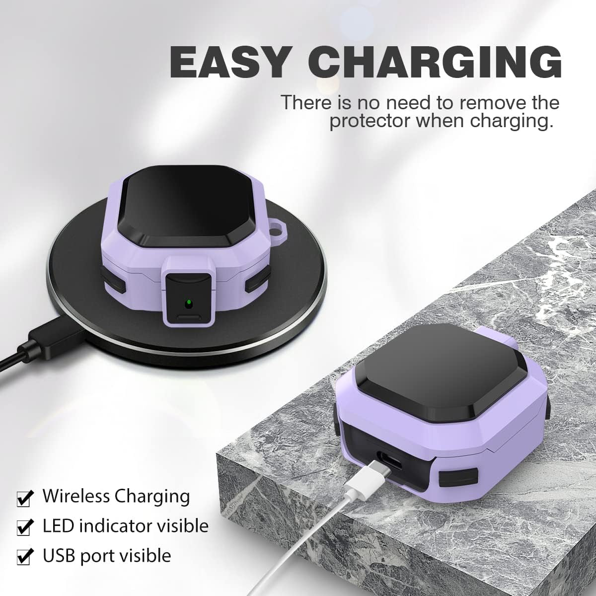 [With Lock] Armor Cover for Galaxy Buds Pro Case/Galaxy Buds 2 Case/Galaxy Buds Live Case,Shockproof PC+TPU Protective Cover for Samsung Buds 2/Buds Pro/Buds Live with Fashion Candy Keychain(Purple)  YIPINJIA   