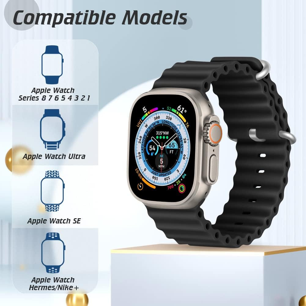Relting Ocean Band Compatible with Apple Watch Band 38Mm 40Mm 41Mm 42Mm 44Mm 45Mm 49Mm,Adjustable Titanium Buckle Silicone Strap Compatible with Iwatch Ultra SE Series 8 7 6 5 4 3 2 1 for Women Men  Relting   