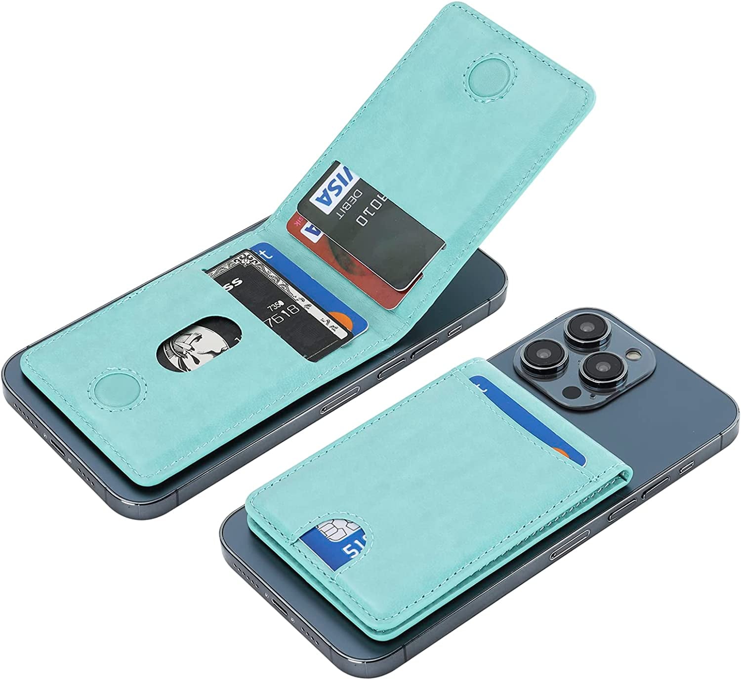 KIHUWEY for Magsafe Wallet Card Holder with Magnetic, Mag Safe Leather Detachable Kickstand RFID Wallet for Iphone 14 Pro Max/14 Pro/14/14 Plus/13 Pro Max/13 Pro/13/12 Pro Max/12 Pro/12 (Black)  KIHUWEY Mint Green  