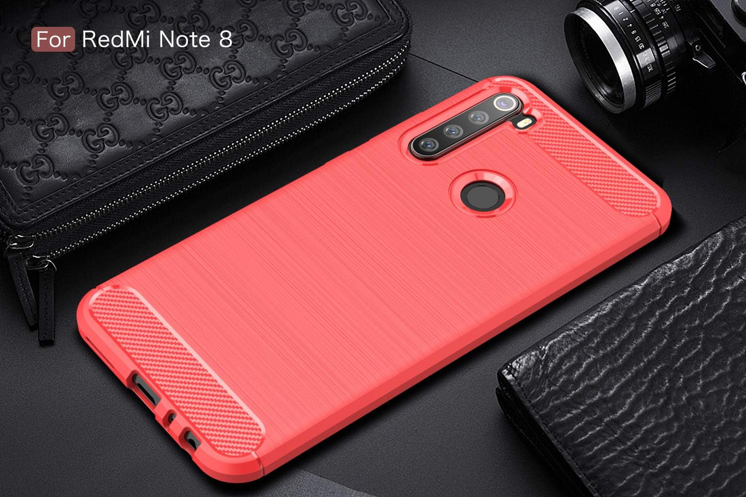 Cruzerlite Case Compatible with Xiaomi Redmi Note 8 Case, Carbon Fiber Texture Design & Leather Texture Design Back Cover Anti-Scratch Shock Absorption Case Made for Xiaomi Redmi Note 8 (Red)  Swiss Case Limited   