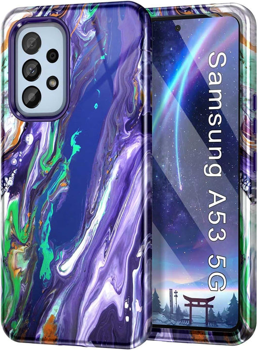 Btscase for Samsung Galaxy A53 5G Case, Marble Pattern 3 in 1 Heavy Duty Shockproof Full Body Rugged Hard Pc+Soft Silicone Drop Protective Women Girl Cover for Galaxy A53 5G,Dreamland River/Purple  Btscase   