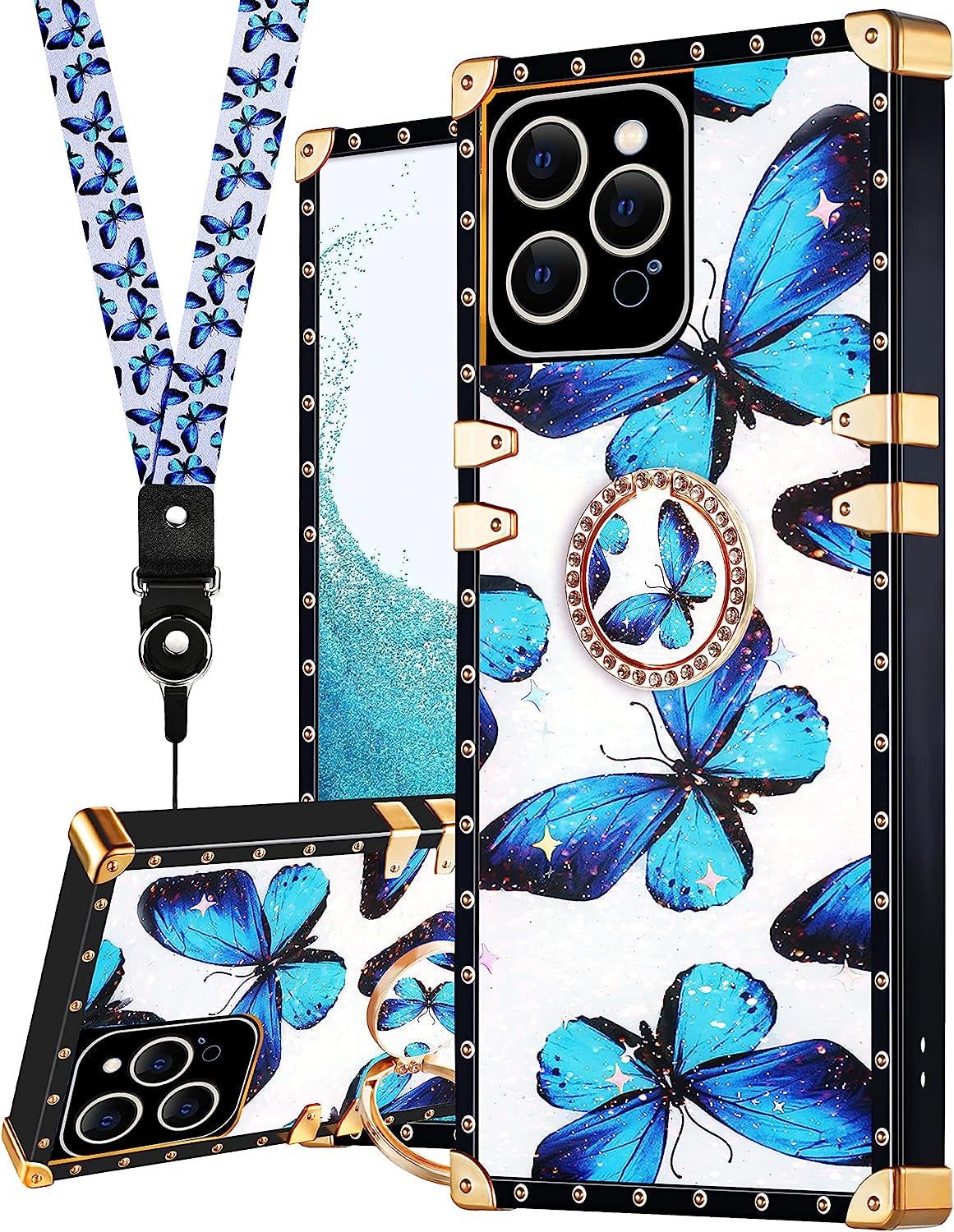 Loheckle for Square Iphone 14 Pro Max Case, Designer Retro Luxury Cases for Women with Ring Stand Holder and Lanyard, Stylish Bee Cute Cover for Iphone 14 Pro Max 6.7 Inch  Loheckle   