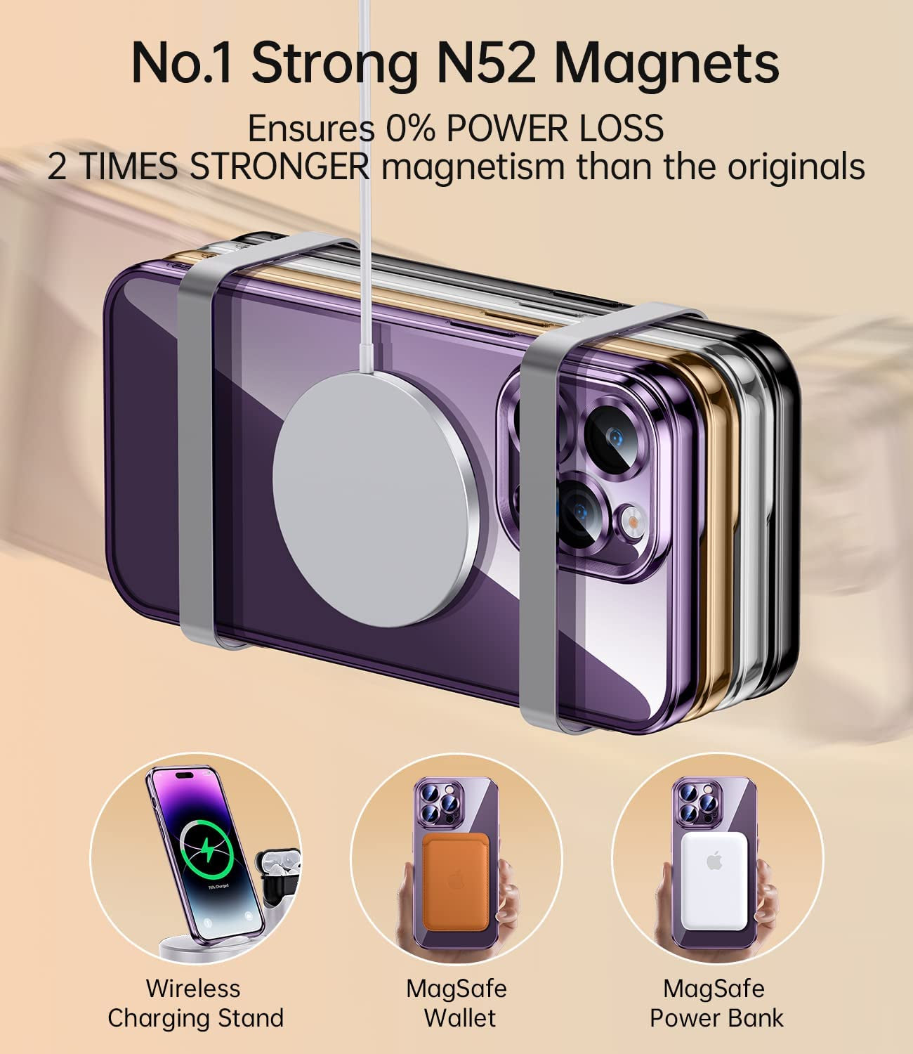 JUESHITUO Magnetic Clear for Iphone 14 Pro Max Case with Full Camera Protection [No.1 Strong N52 Magnets] [Military Grade Drop Protection] for Magsafe Women Girls Men Phone Case (6.7")-Deep Purple  JUESHITUO   