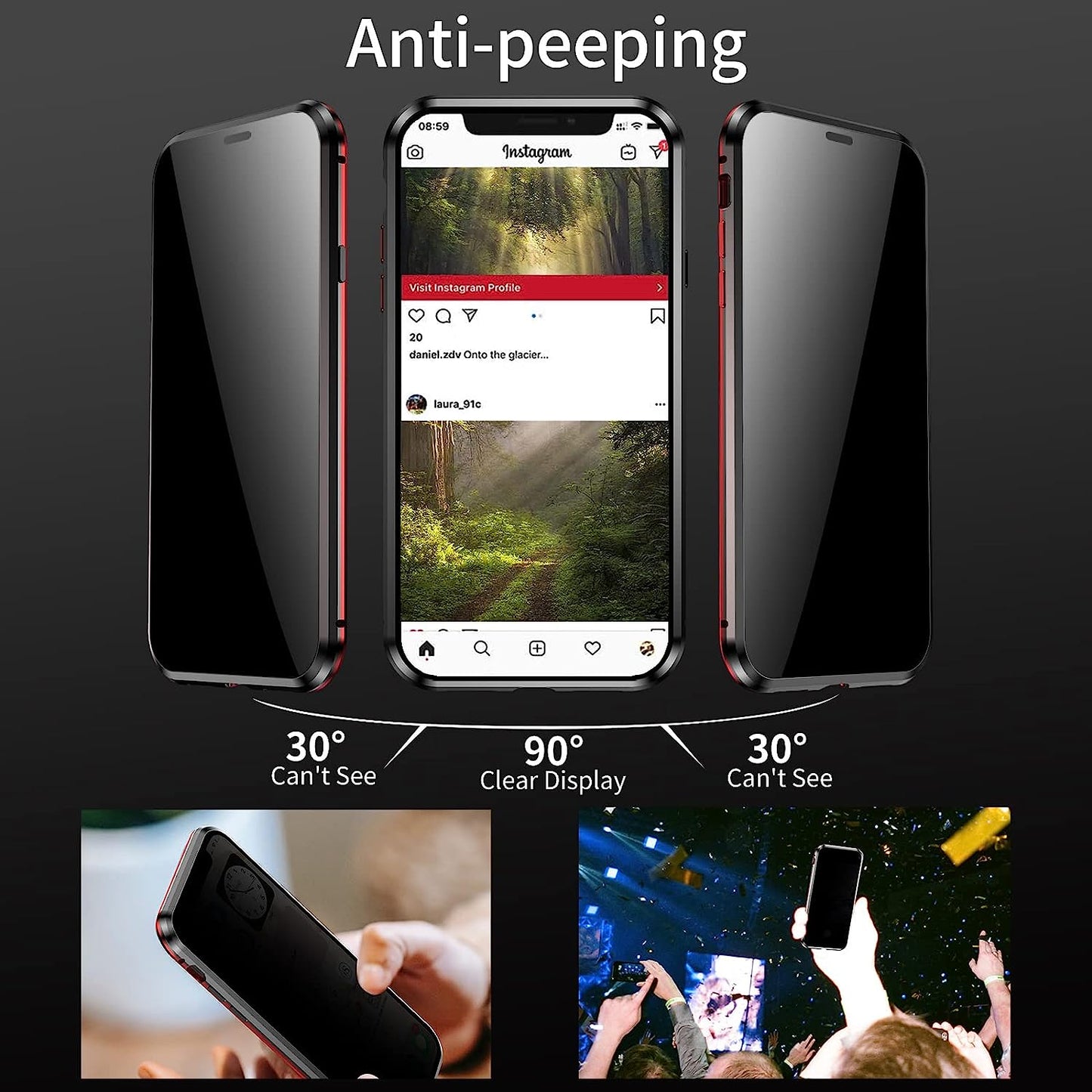 YUNQE Privacy Magnetic Case for Iphone 12 Pro Max, Double Sided Magnet Adsorption Cover with Anti-Peep Screen Protector and Camera Lens Full Body Protective for Iphone 12 Pro Max, Red  YUNQE   