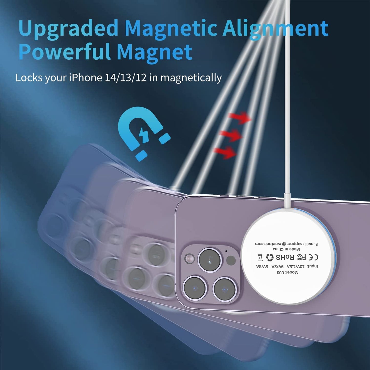 2 Pack Magnetic Wireless Charger 15W Fast Apple Mag-Safe Charger for Iphone 14/13/12 Series, Airpods 3/2/Pro with 5Ft Dual Charging Port Cable  UMEIJA   