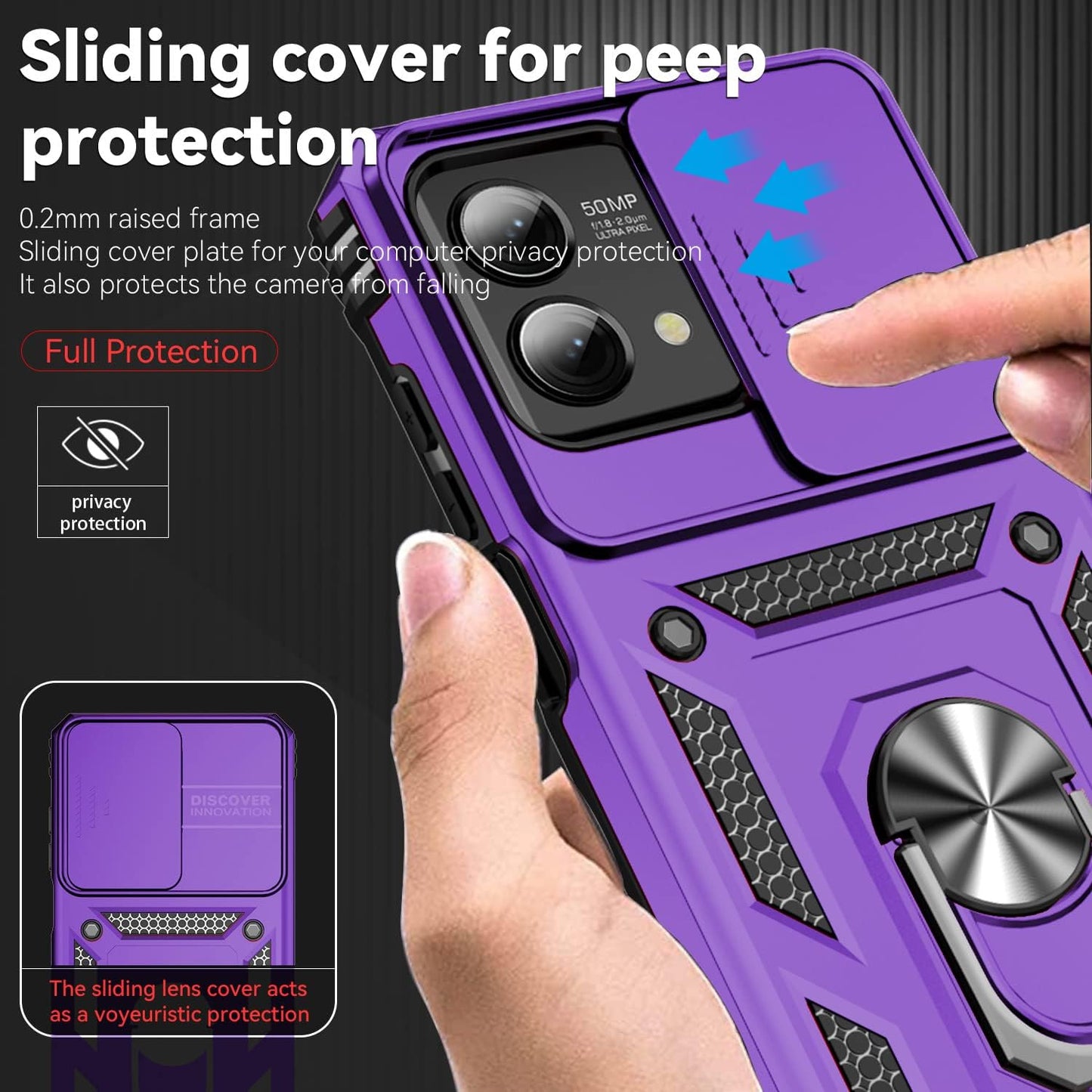 For Moto G Stylus 5G 2023 Case with Slide Camera Cover HD Screen Protector [Military Grade Drop Tested] Magnetic Ring Holder Kickstand Protective Phone Case for Motorola Moto G Stylus 5G 2023, Purple  PUSHIMEI Co., Ltd.   