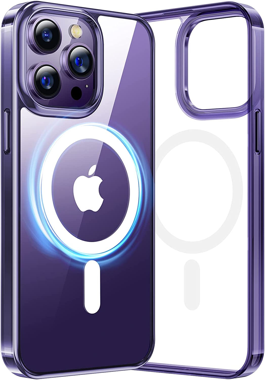 TORRAS Magnetic Designed for Iphone 14 Pro Case, Military Grade Drop Tested, Compatible with Magsafe, Slim Protective Matte Silicone for Iphone 14 Pro Phone Case, 6.1", Translucent Back/Green Edge  TORRAS J Clear Back & Purple Edge  