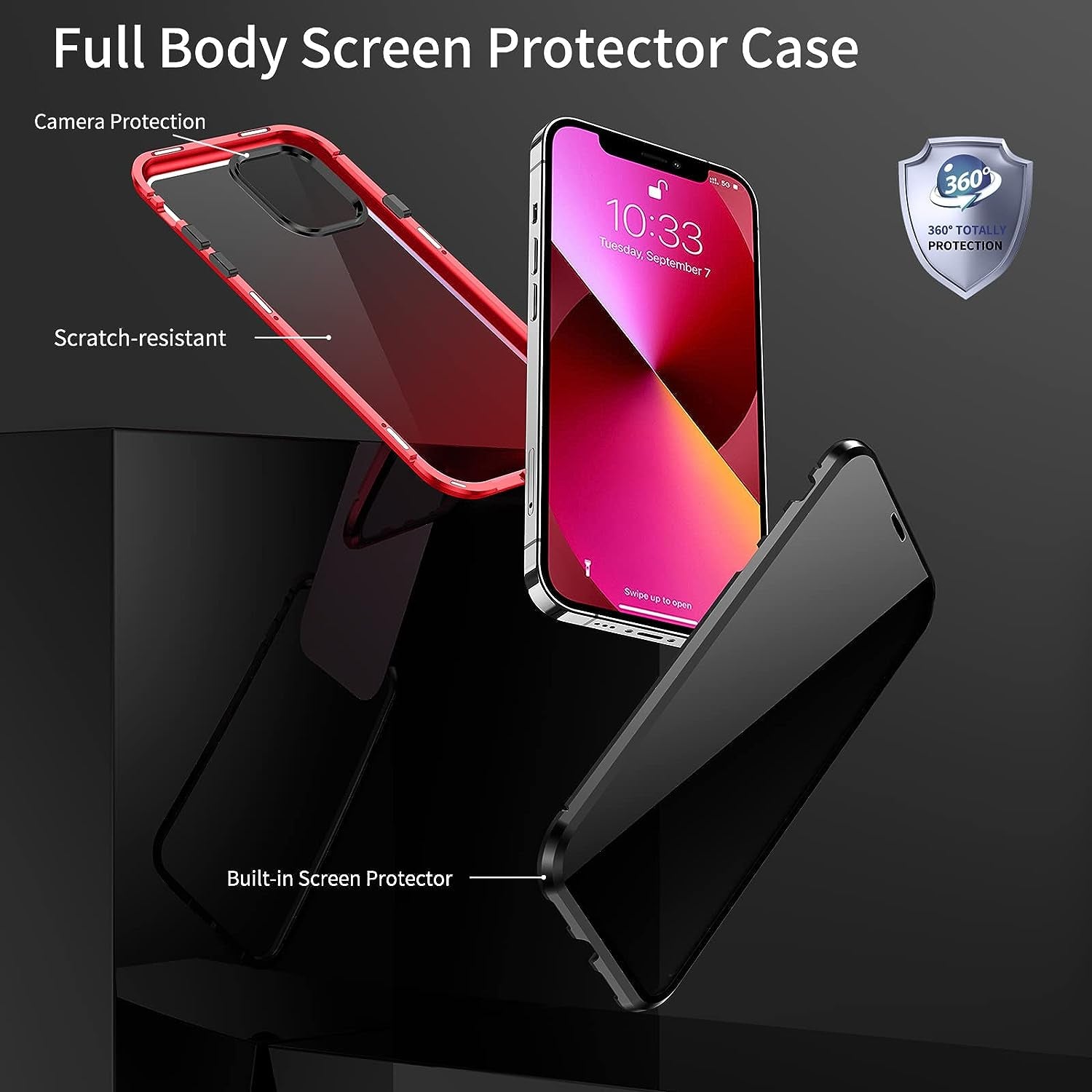YUNQE Privacy Magnetic Case for Iphone 12 Pro Max, Double Sided Magnet Adsorption Cover with Anti-Peep Screen Protector and Camera Lens Full Body Protective for Iphone 12 Pro Max, Red  YUNQE   
