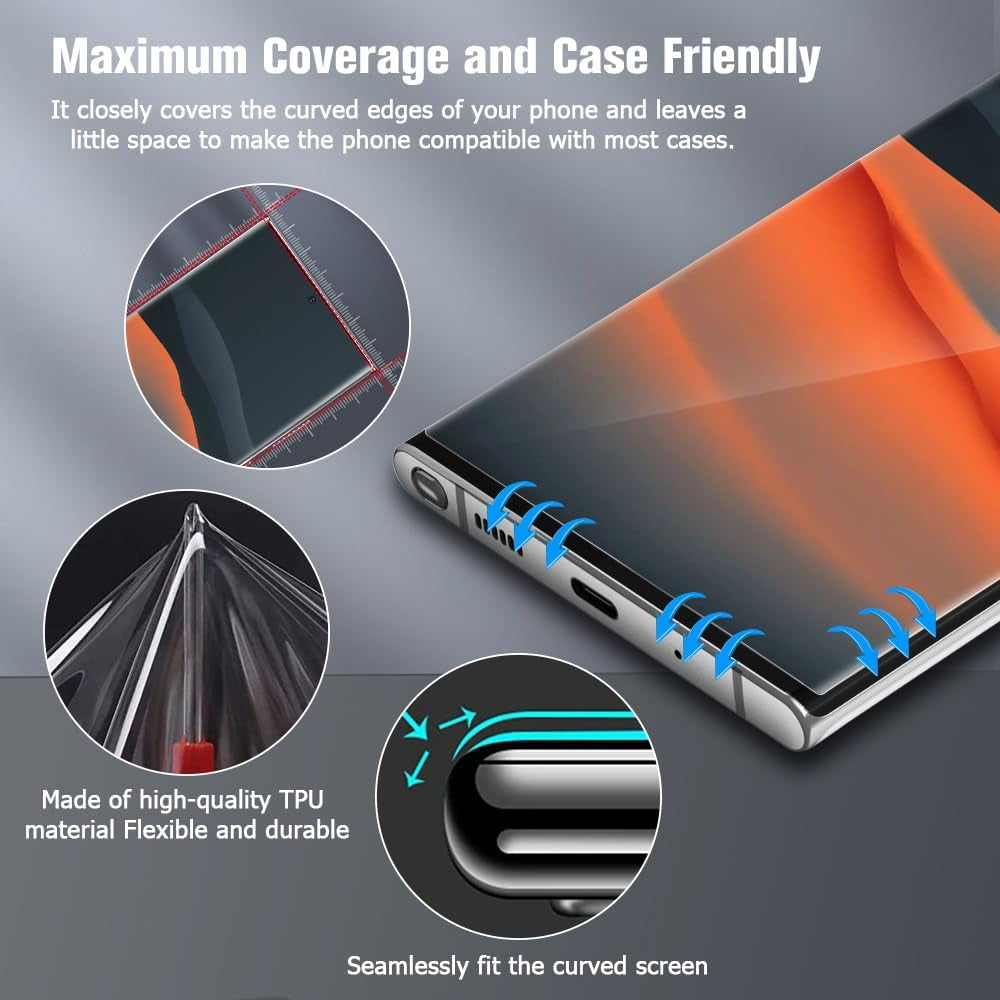 [2+2 Pack] Galaxy Note 20 Ultra 5G Privacy Screen Protector [Not Glass] and Camera Lens Protector, Support Fingerprint Unlock, 9H Hardness, Flexible Anti-Spy TPU Film for Samsung Galaxy Note 20 Ultra  LETANG   