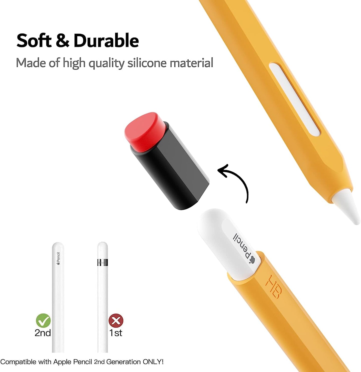 PZOZ Case Compatible with Apple Pencil 2Nd Generation Magnetic Pen Protector Silicone Sleeve Ipencil 2 Gen Grip Skin Holder Cover Accessories for Ipad Mini 6Th, Air 4Th 5Th, Pro 11 12.9 (Yellow)  PZOZ   