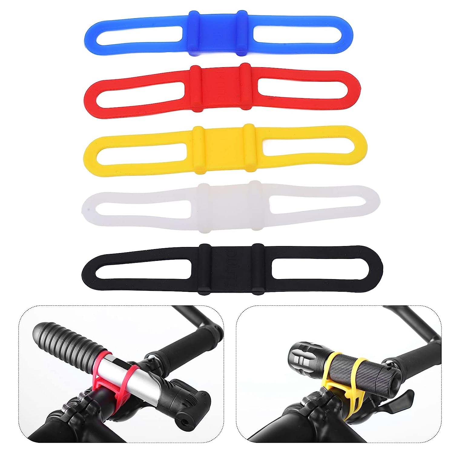 Bike Silicone Band, Bright Color Flashlight Handlebar Mount Band Multi Purpose anti Slip Soft 5Pcs for Folding Bike  Tgoon   