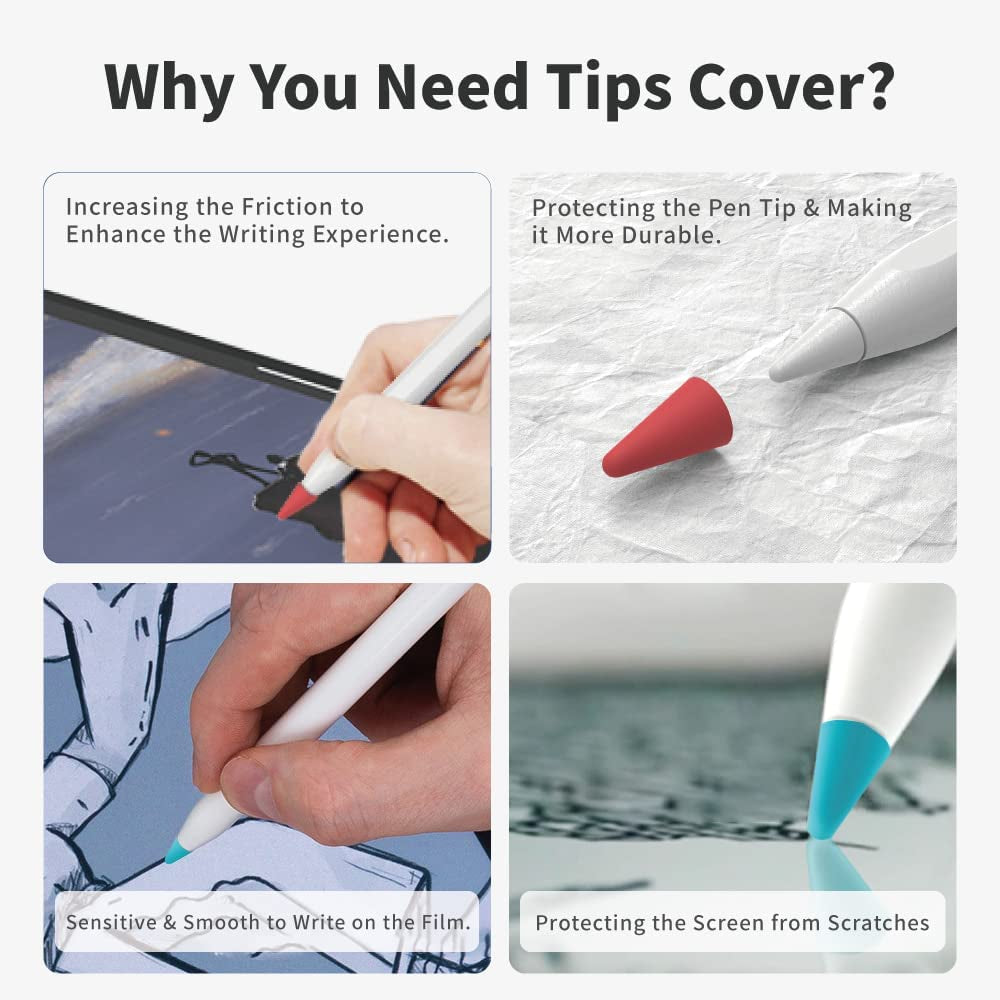 Penoval Silicone Pencil Nib/Tip Protector Cover Cap for Drawing Noiseless Compatible with Apple Pencil 1St/2Nd, Penoval Ipad Stylus Replacement Non-Slip Writing Nib/Tip Protector (8 Pcs Mixed Color)  Penoval   