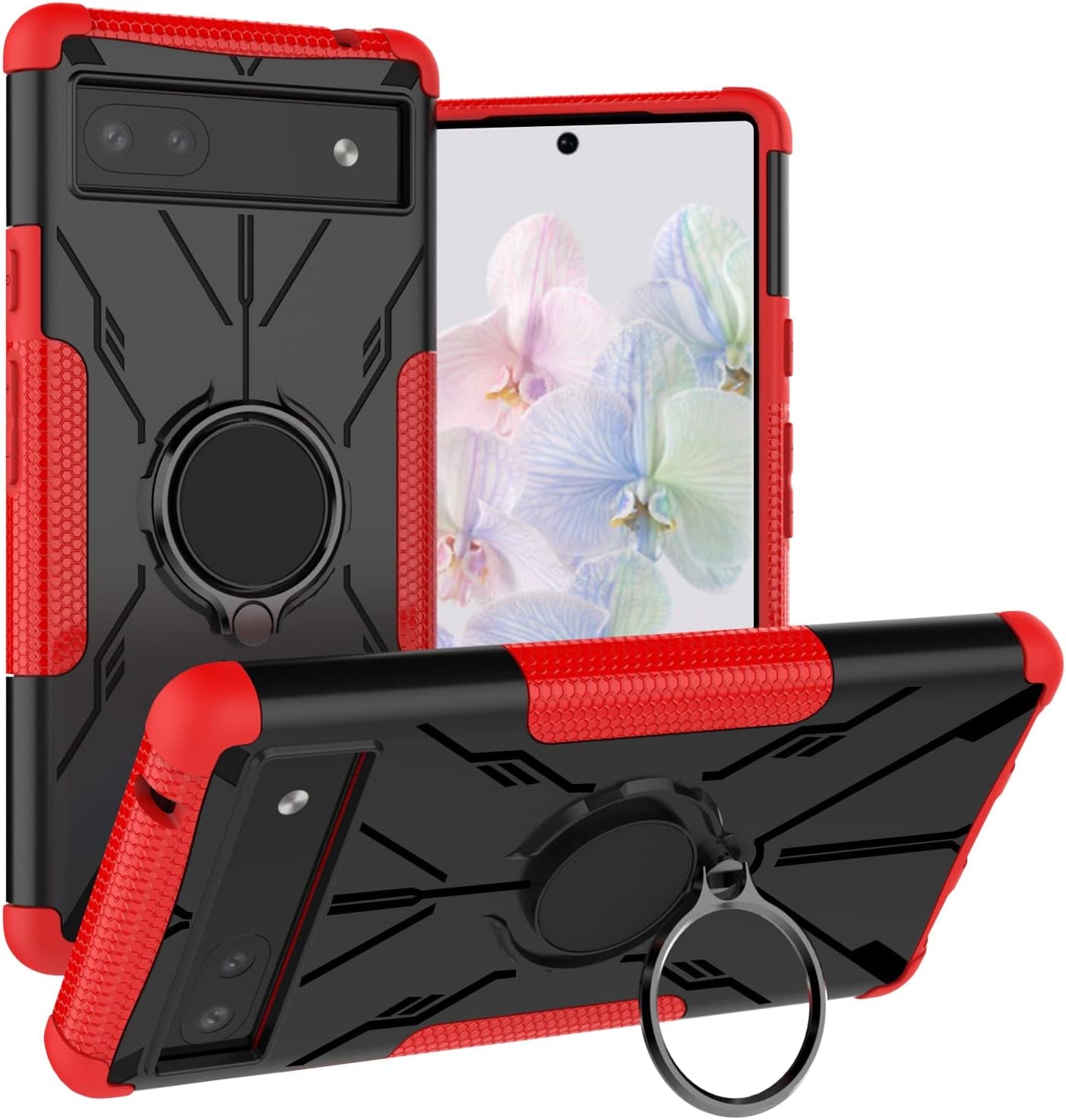 Military Case for Google Pixel 6A 5G 2022 Tough Rugged Dual Layer Case Hybrid Cover with 360°Ring Holder Kickstand for Google Pixel 6A 5G 2022  XBS-Better Red  