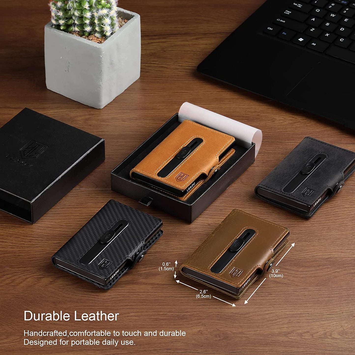 Leaov Air Tag Wallet for Men, Anti-Lost Slim Leather Wallet with Airtag Case, RFID Blocking Front Pocket Wallet for Airtag with Gift Box(Carbon Black)  Leaov   