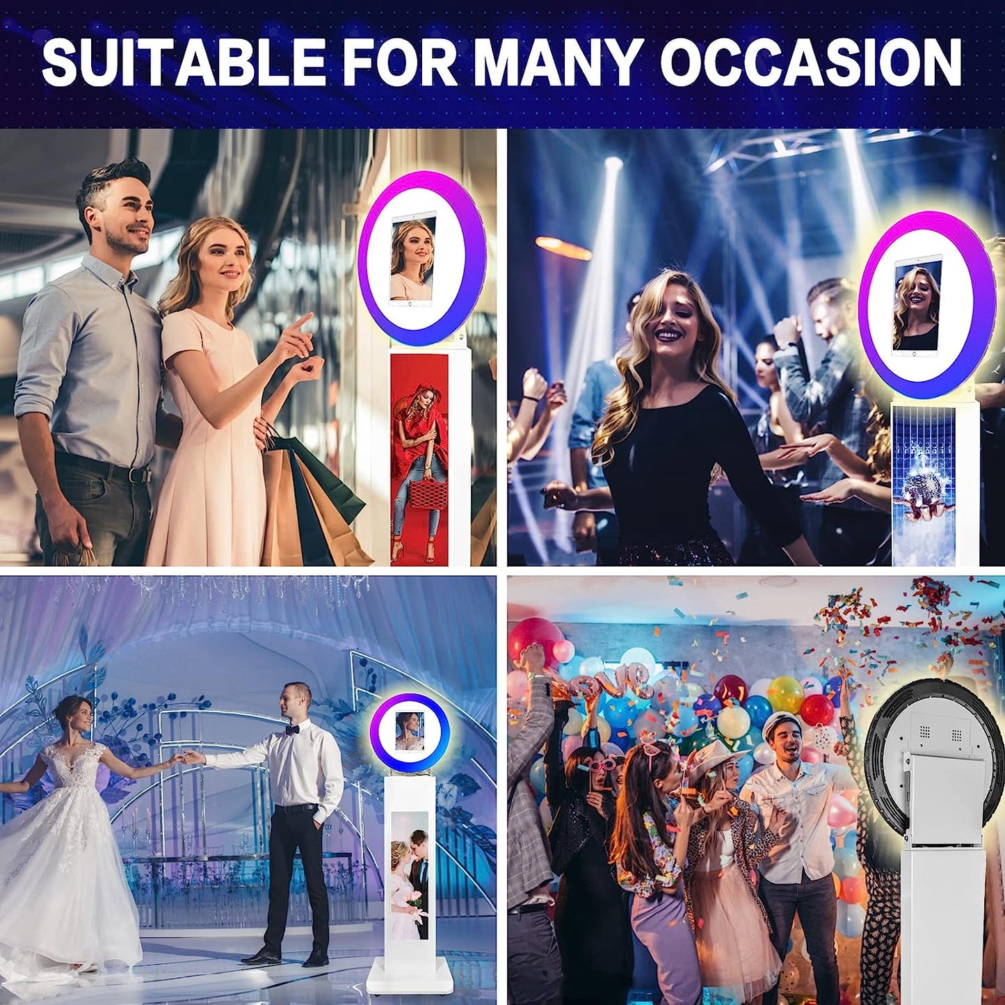 RXFSP Portable Photo Booth for 12.9" Ipad LCD Screen Selfie Machine Portable Metal Shell Adjustable Stand Photobooth Machine with RGB LED Ring Light for Wedding Halloween Christmas  RXFSP   