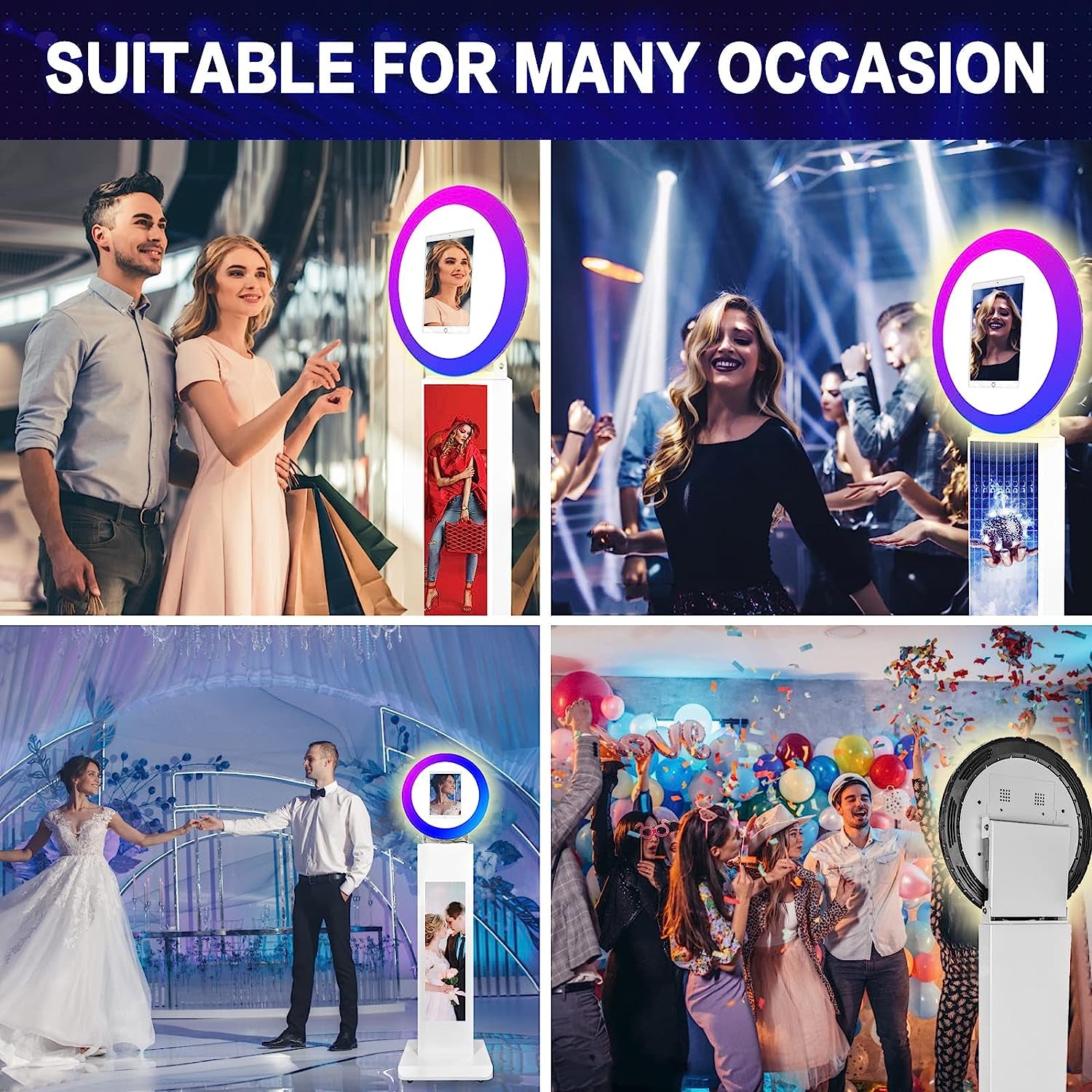 RXFSP Portable Photo Booth for 12.9" Ipad LCD Screen Selfie Machine Portable Metal Shell Adjustable Stand Photobooth Machine with RGB LED Ring Light for Wedding Halloween Christmas  RXFSP   