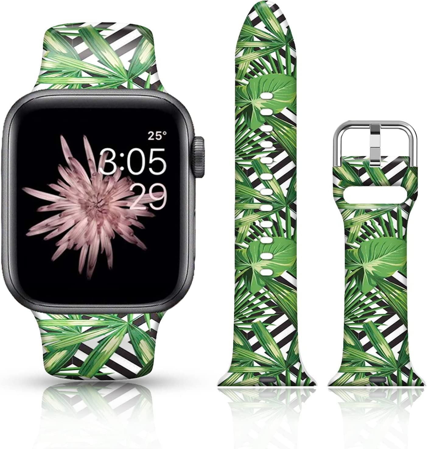 FTFCASE Silicone Floral Bands Compatible with Apple Watch 49Mm 45Mm 44Mm 42Mm, Gray Pattern Printed Soft Silicone Sport Strap Replacement for Iwatch SE Series 8 7 6 5 4 3 2 1 for Women Men Girls  FTFCASE Black Plaid Floral 38mm/40mm/41mm 