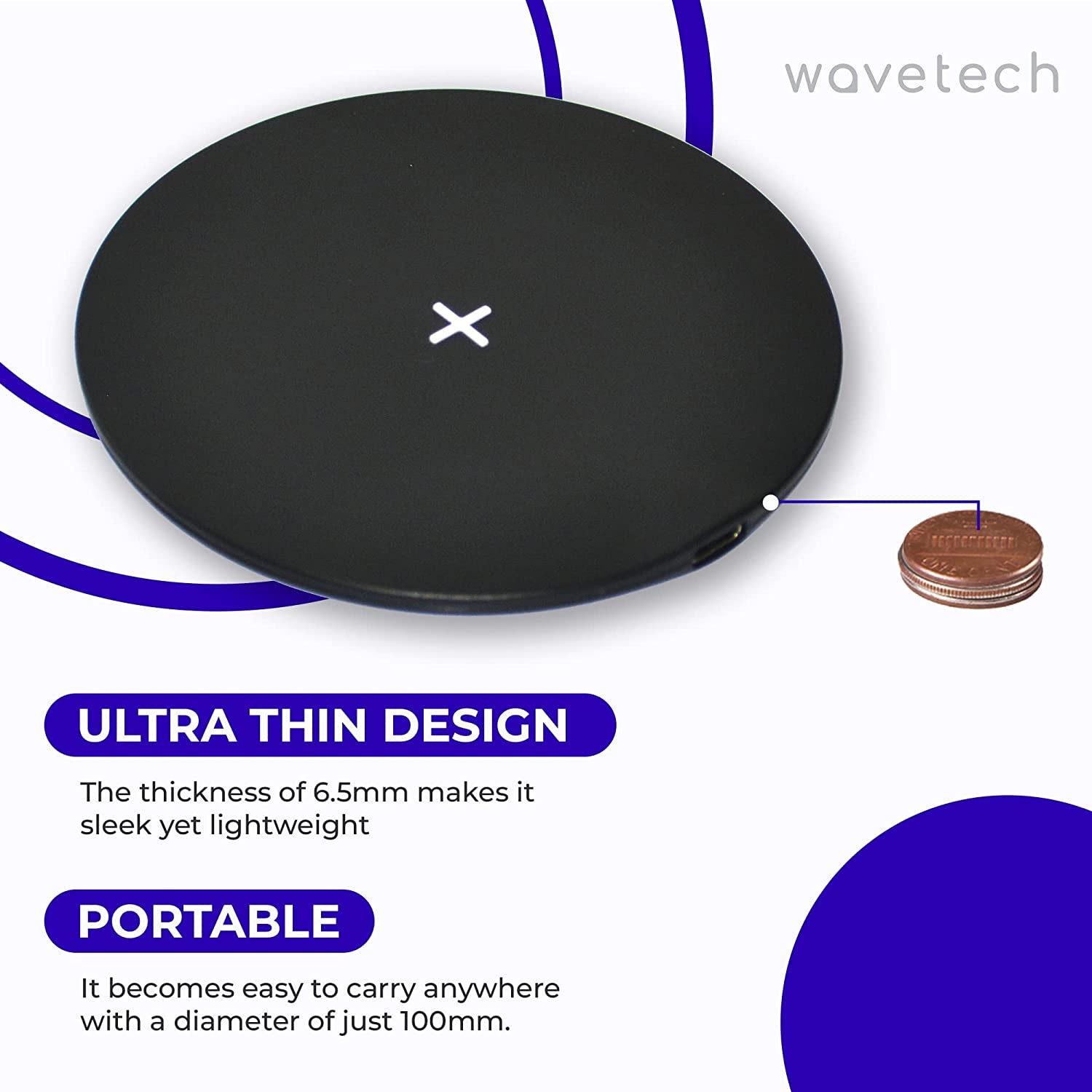 WAVETECH Wireless Charger Pad, Unique Ultra-Slim 15W Qi-Certified Fast Wireless Charging Pad with Type C Cable Compatible with Iphone 13/14/12/11, Samsung Galaxy S23/S22/S21, Airpods Pro, Galaxy Bud  wavetech   