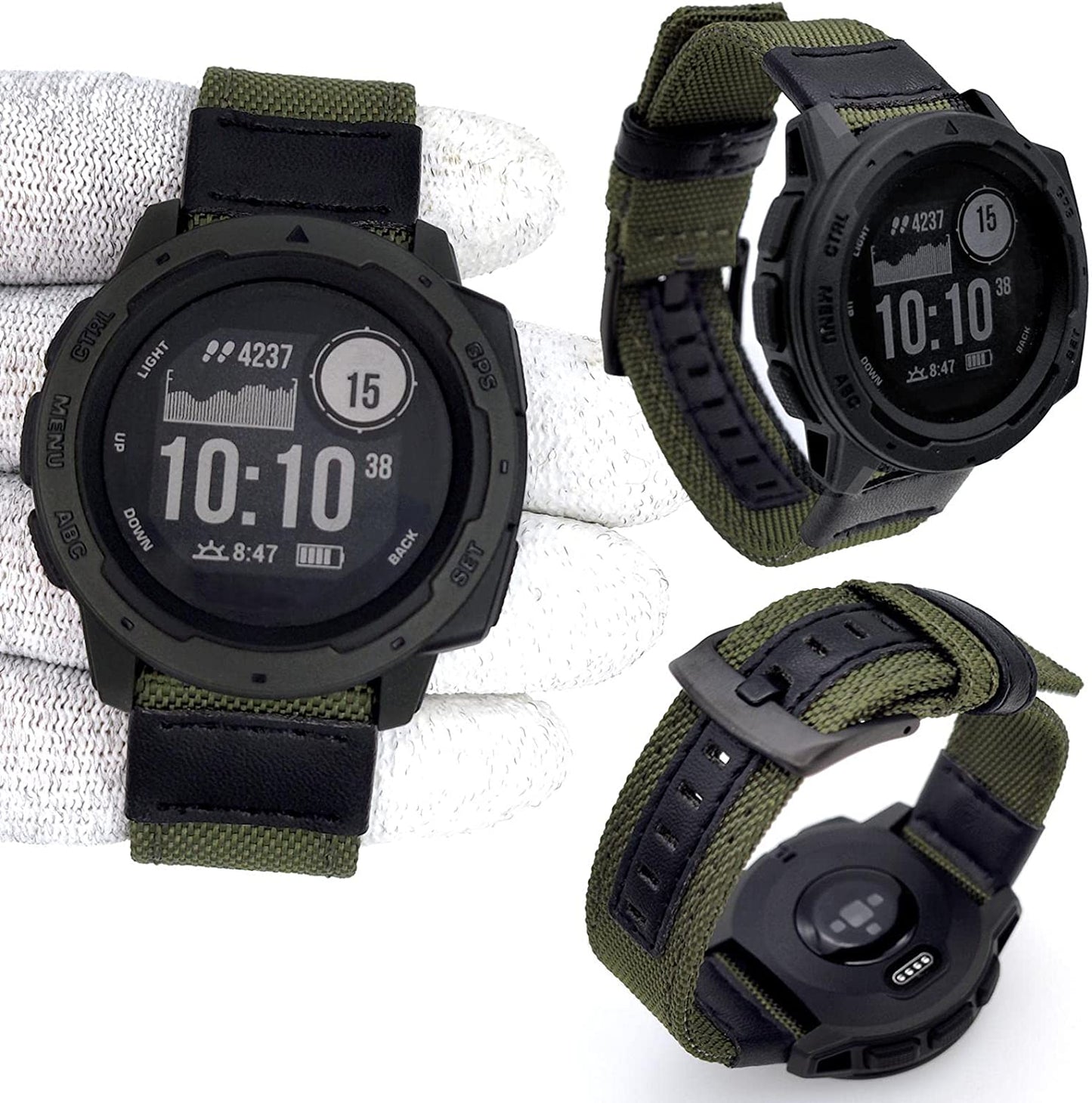 Abanen 22Mm Nylon Military Style Watch Bands for Garmin Instinct/Instinct 2 Solar, Woven Fabric Durable Wristband Strap for Garmin Instinct Tactical/Tide/Esports/Instinct Solar  Abanen   