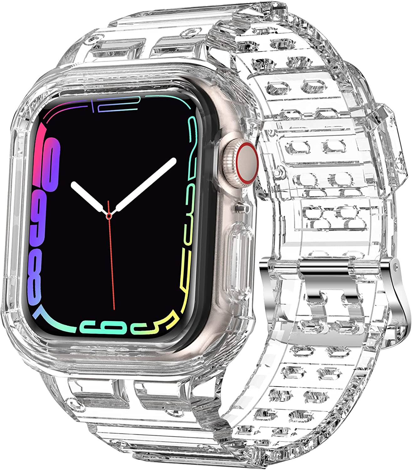 XYF Compatible for Apple Watch Ultra Band 49Mm 45Mm 44Mm 42Mm 41Mm 40Mm 38Mm with Case for Men Women, Shockproof Durable Sport Rugged Case Band for Iwatch SE Series 8 7 6 5 4 3 2 1  XYF Clear 42/44/45mm 