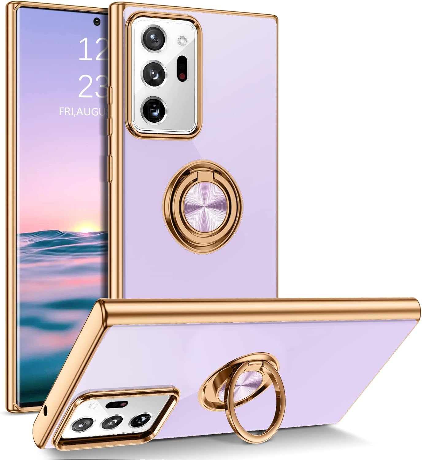 DUEDUE for Samsung Galaxy Note 20 Ultra Case with Ring Holder Kickstand 360 Degree Rotation Magnetic Car Finger Soft TPU Slim Cover Protective Phone Case for Samsung Note 20 Ultra 5G 6.9", Black  DUEDUE 864-Light Purple  