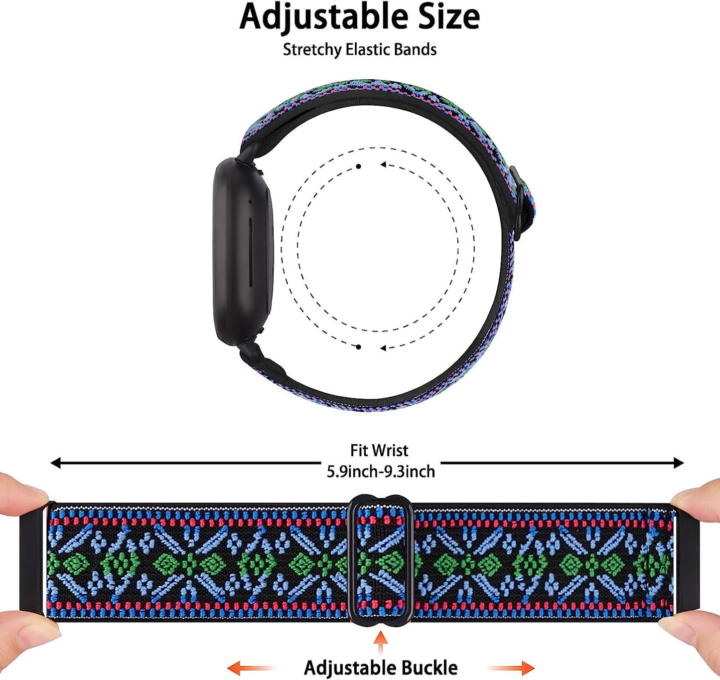 2 Pack Elastic Nylon Bands Compatible with Fitbit Versa 3/Fitbit Sense Women, Adjustable Stretchy Breathable Sport Wristband  YILED   