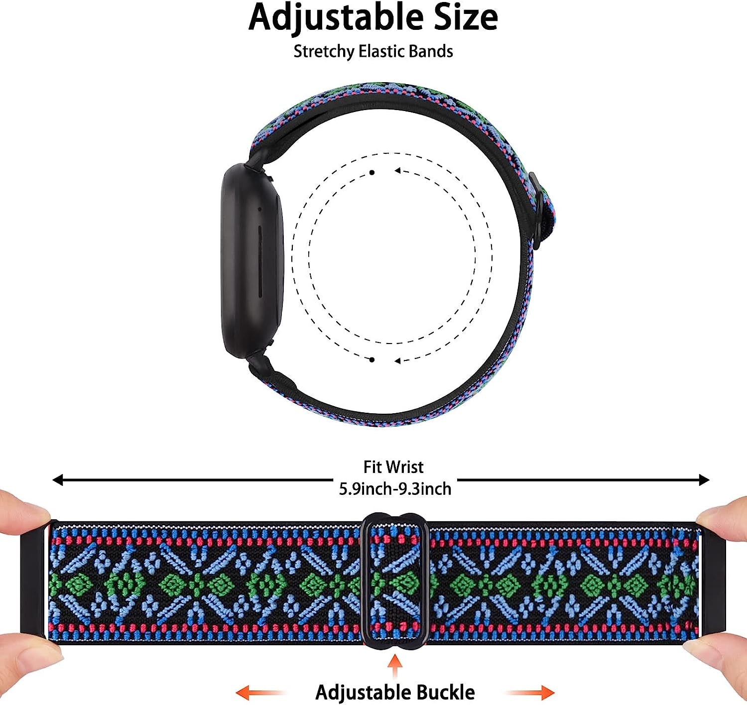 2 Pack Elastic Nylon Bands Compatible with Fitbit Versa 3/Fitbit Sense Women, Adjustable Stretchy Breathable Sport Wristband  YILED   