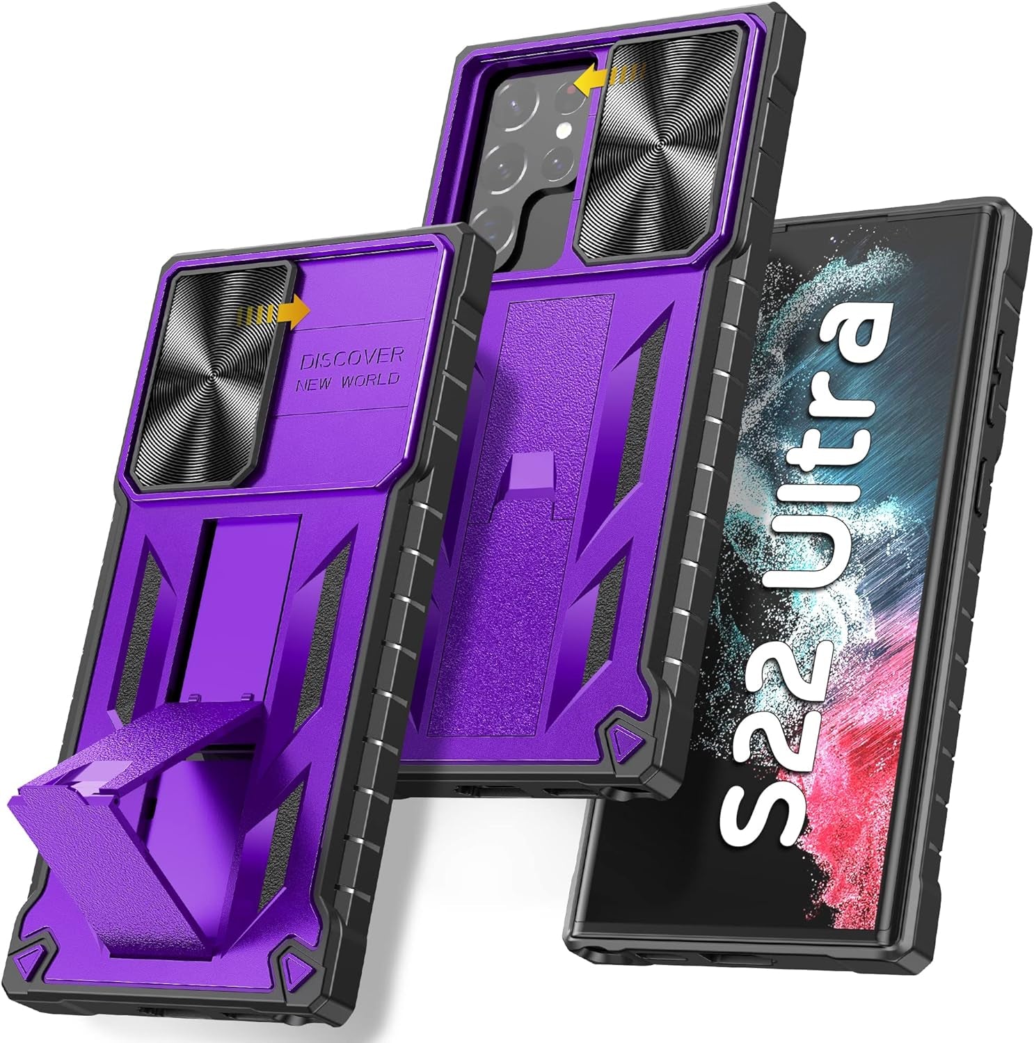 WTYOO for Samsung Galaxy S22 Protective Case: Military Grade Drop Proof Protection Mobile Cover with Kickstand | Rugged Shockproof TPU Matte Textured | Sturdy Cell Phone Bumper  WTYOO Purple-Camera Cover Samsung Galaxy S22 Ultra 