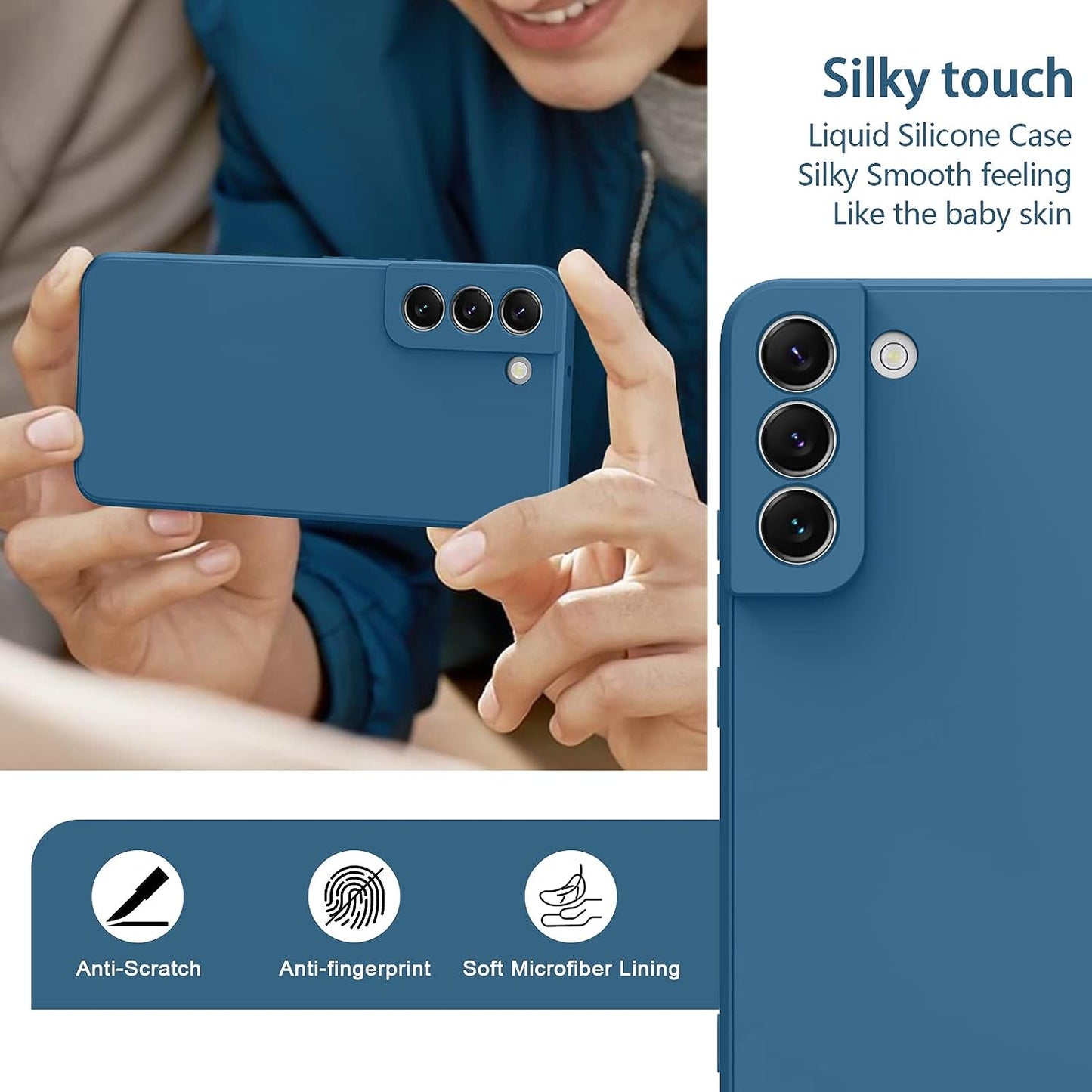 Vanjua [2 Pack] for Samsung Galaxy S22 Case, Stylish Liquid Silicone Slim Full-Body Protective Cover for Samsung Galaxy S22 5G 6.1 Inch Phone Case (Navy Blue+Light Cyan)  Vanjua   