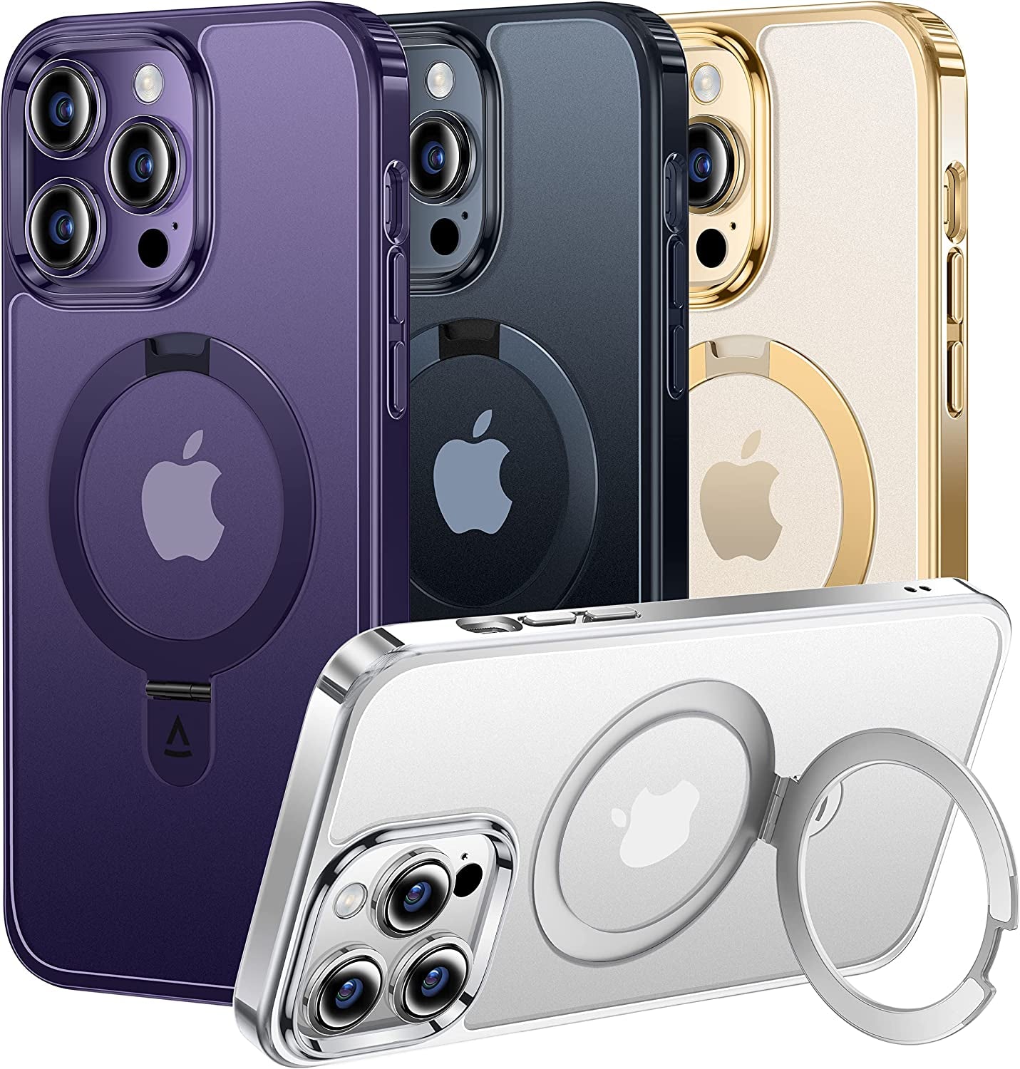 Alphex Invisible Stand Magnetic Case for Iphone 14 Pro [Look as Bare Iphone][Compatible with Magsafe] Military Grade Shockproof Matte Slim Phone Cover Ring Holder Women Men 6.1 Inch, Deep Purple  Alphex Silver Iphone 14 Pro Max 