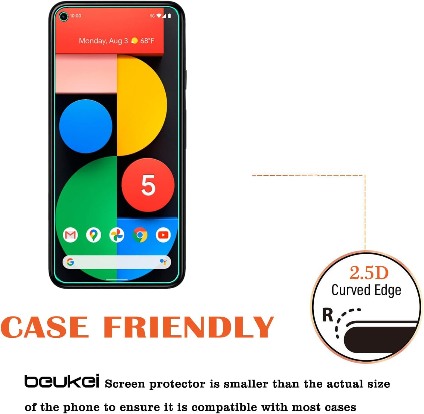 Beukei (4 Pack) Compatible for Google Pixel 5 5G / Google Pixel 5 Screen Protector Tempered Glass, Touch Sensitive,Case Friendly, 9H Hardness  Beukei   
