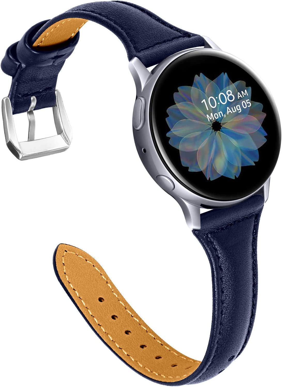 JOYOZY Leather Band Compatible with Samsung Galaxy Watch 5/4 40Mm 44Mm,Active(40Mm)/2(40Mm)(44Mm),Stylish Slim Wristband Strap for Galaxy Watch 42Mm/Samsung Galaxy Watch 4 Classic/Watch 5 Pro 45Mm  Joyozy Dark Navy Blue/Silver  