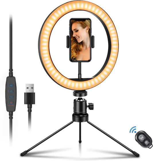 LED Ring Light, Selfie Ring Light with Tripod Stand & Phone Holder, Dimmable Desk Makeup Ring Light for Live Streaming, Photography with 3 Light Modes  CamDive   