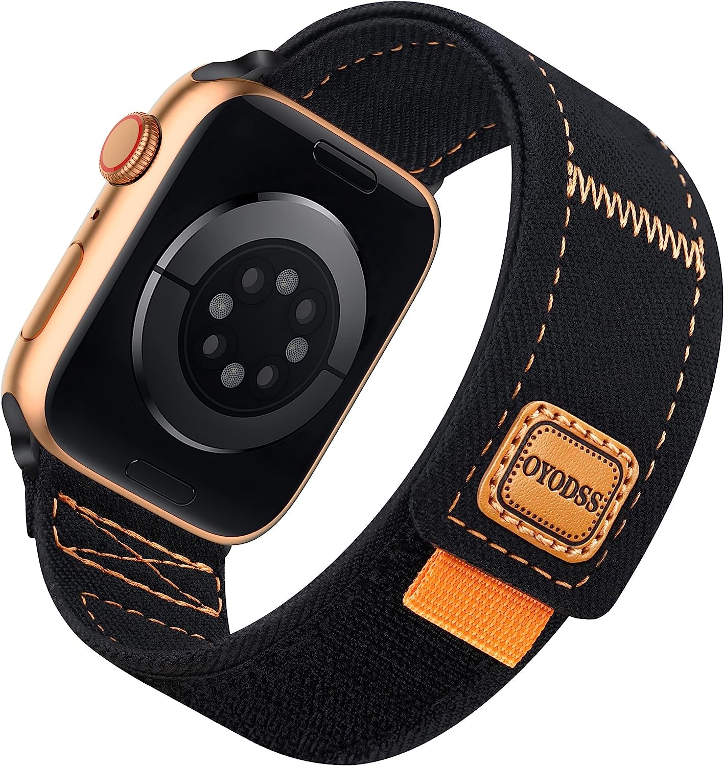 OYODSS Woven Fabric Cloth Band Compatible with Apple Watch Bands 38Mm 40Mm 41Mm 42Mm 44Mm 45Mm 49Mm, Adjustable Breathable Sport Strap for Iwatch Ultra Series 8/7/6/5/4/3/2/1 SE Women Men  OYODSS Black(Orange ) 42/44/45/49MM 