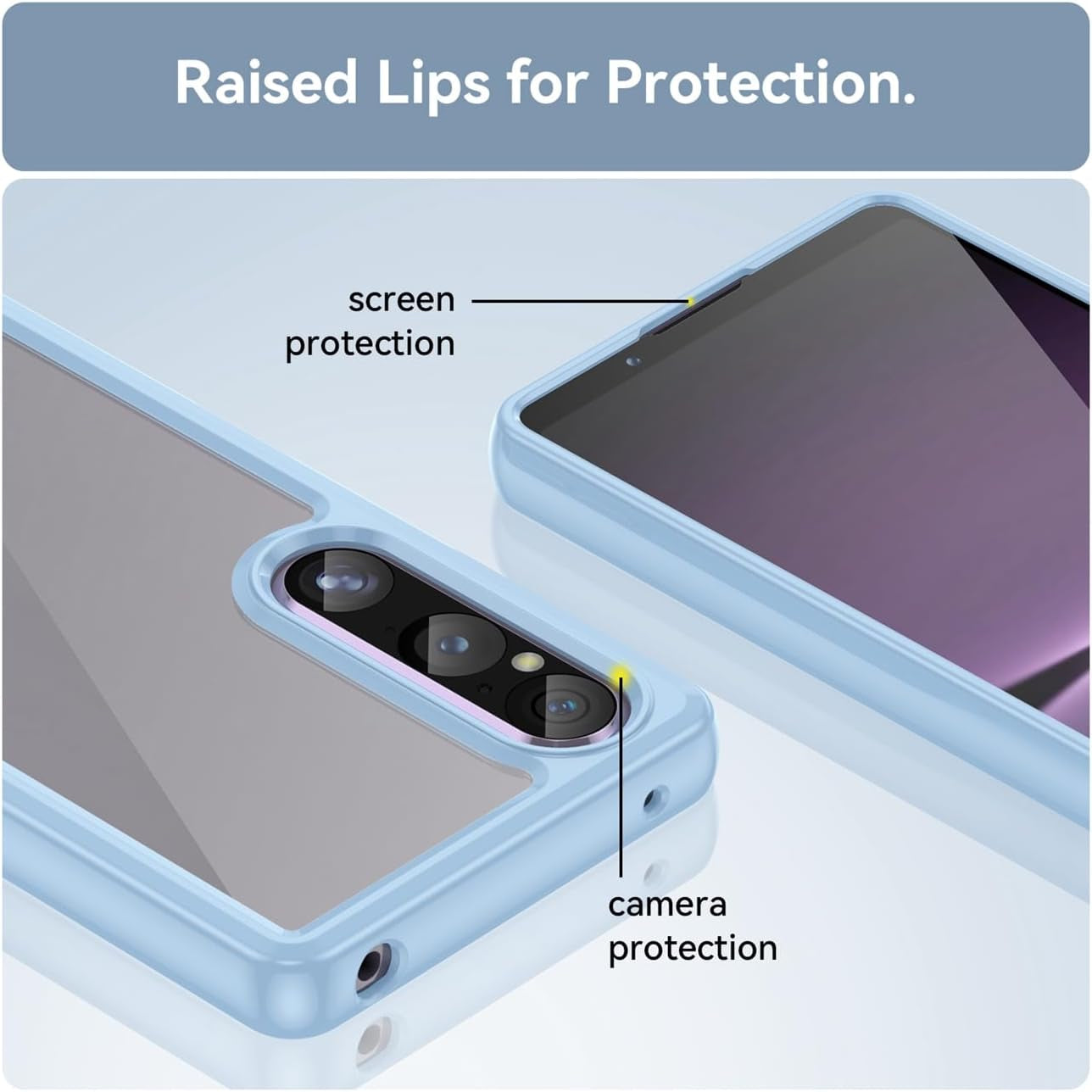 DFTCVBN Phone Case for Xperia 1 V Case, Sony 1V XQDQ62 Case with HD Screen Protector, Soft Bumper with Clear Crystal PC Hard Back Shockproof Cover Cases for Sony Xperia 1 V Blue  DFTCVBN   