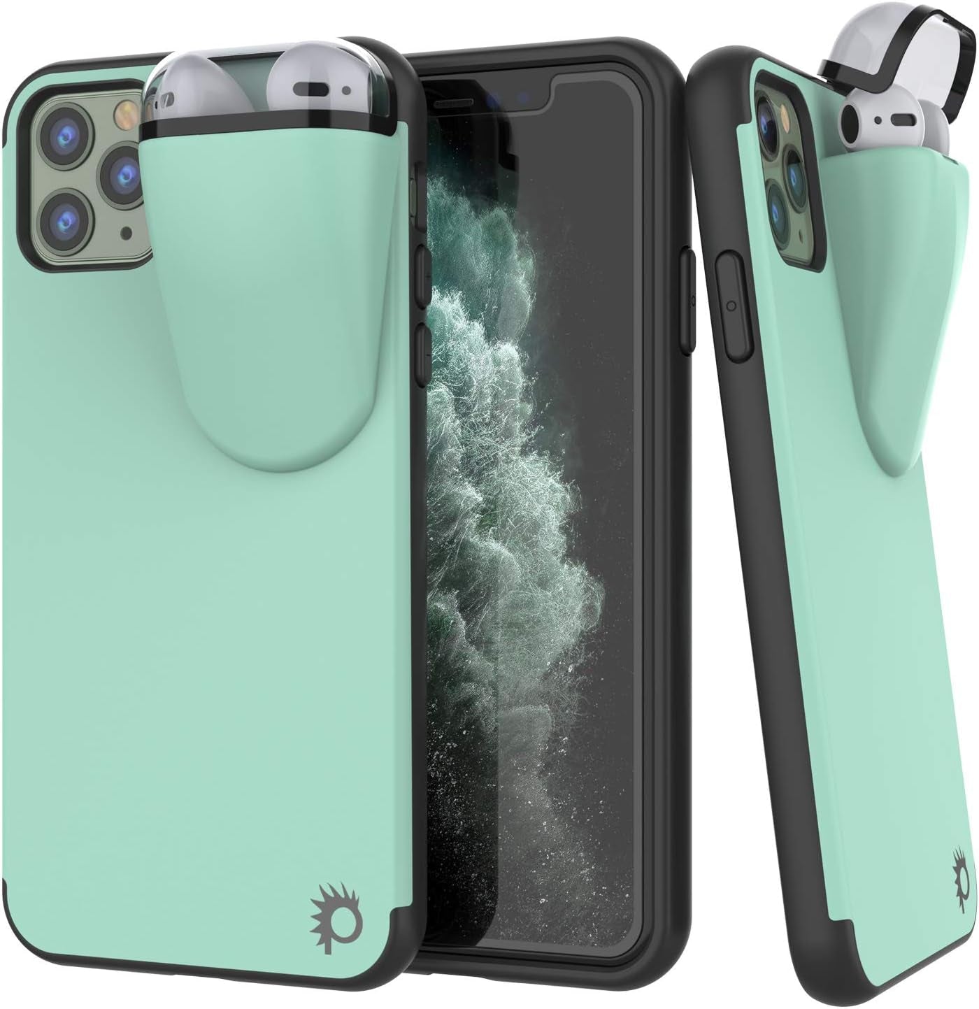 Punkcase Iphone 11 Pro Max Airpods Case Holder (Toppods Series) | Slim & Durable 2 in 1 Cover Designed for Iphone 11 Pro Max (6.5") | Protects Your Phone & Stores Your Airpods Gen. 1 & 2 [Purple]  punkcase Teal  