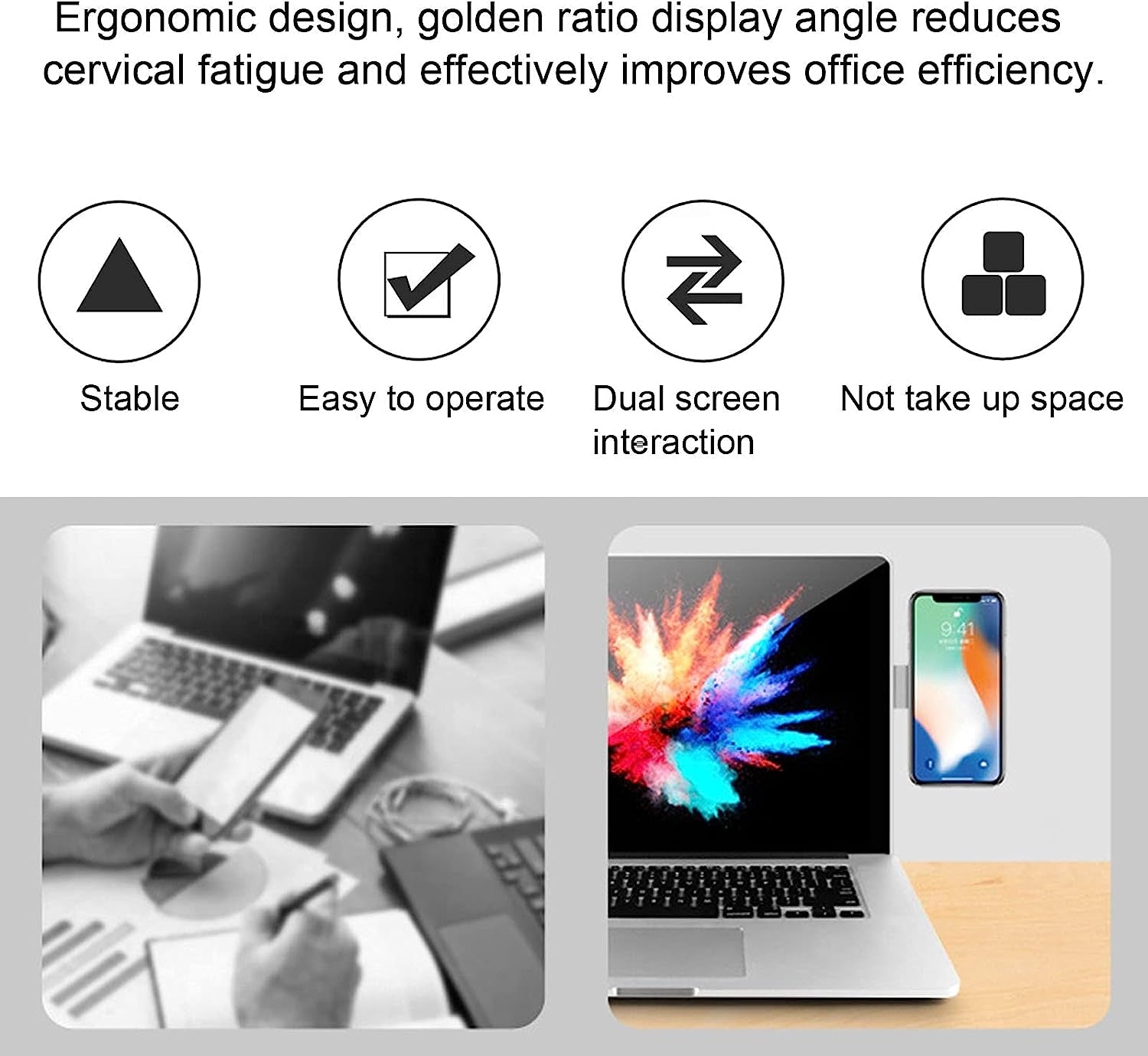 Buachois Magnetic Magnetic Laptop Phone Holder Adjustable Side Mount Clip Laptop Expansion Stand for Smartphone Office and Home  Buachois   